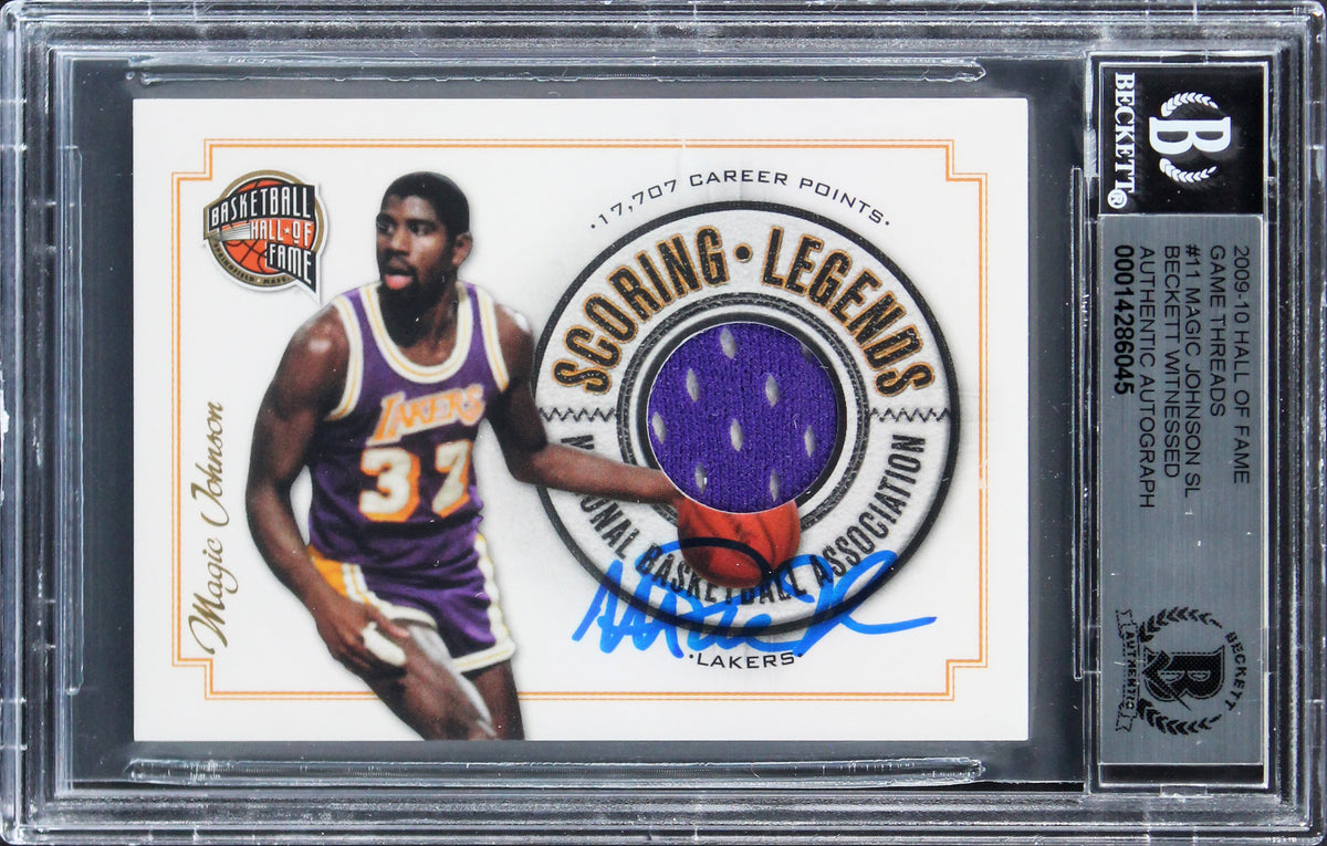 Lakers Magic Johnson Signed 2009 HOF Game Threads #11 Card Auto 10! BAS Slabbed