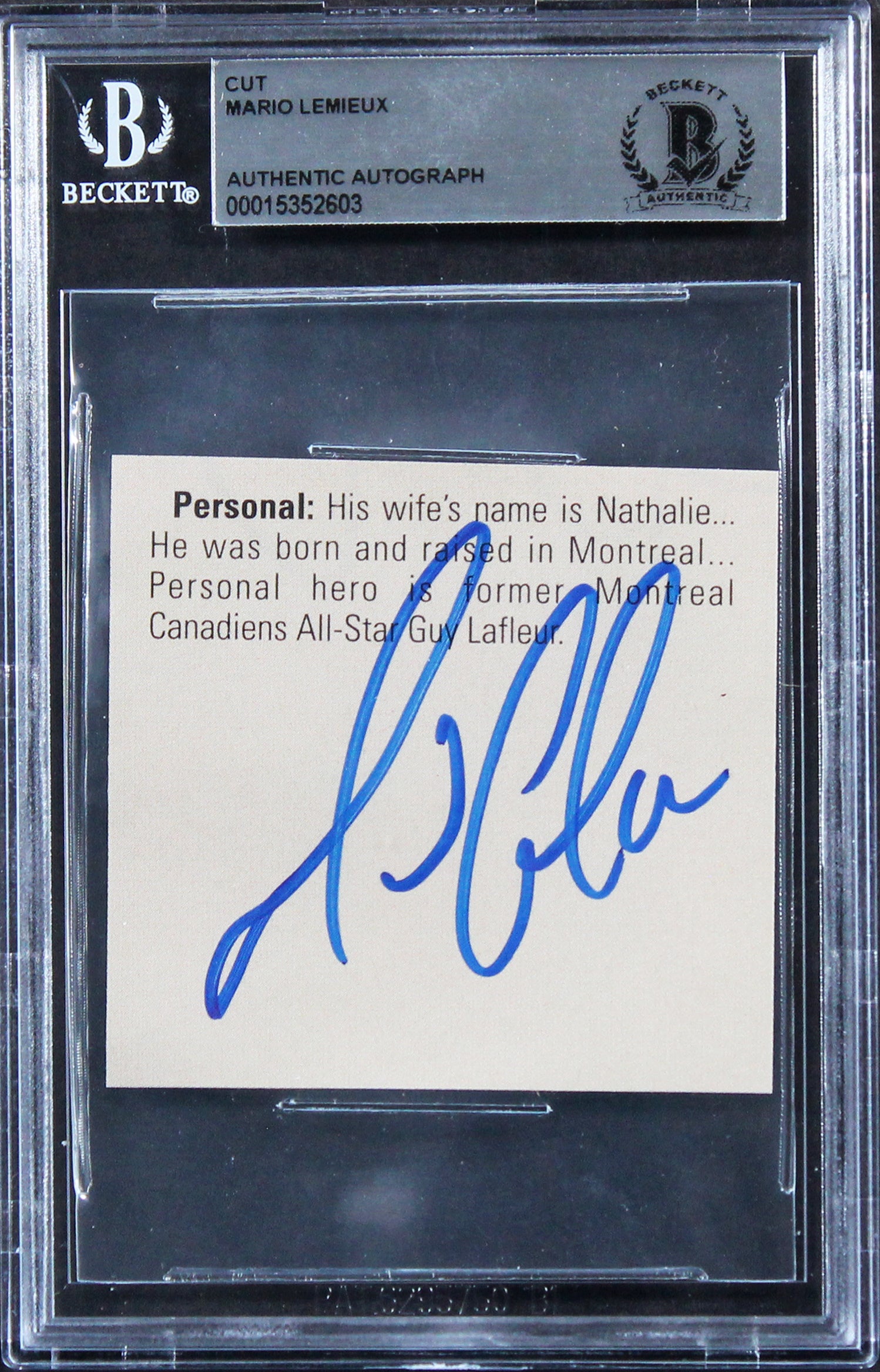 Penguins Mario Lemieux Authentic Signed 2.5x2.5 Cut Signature BAS Slabbed