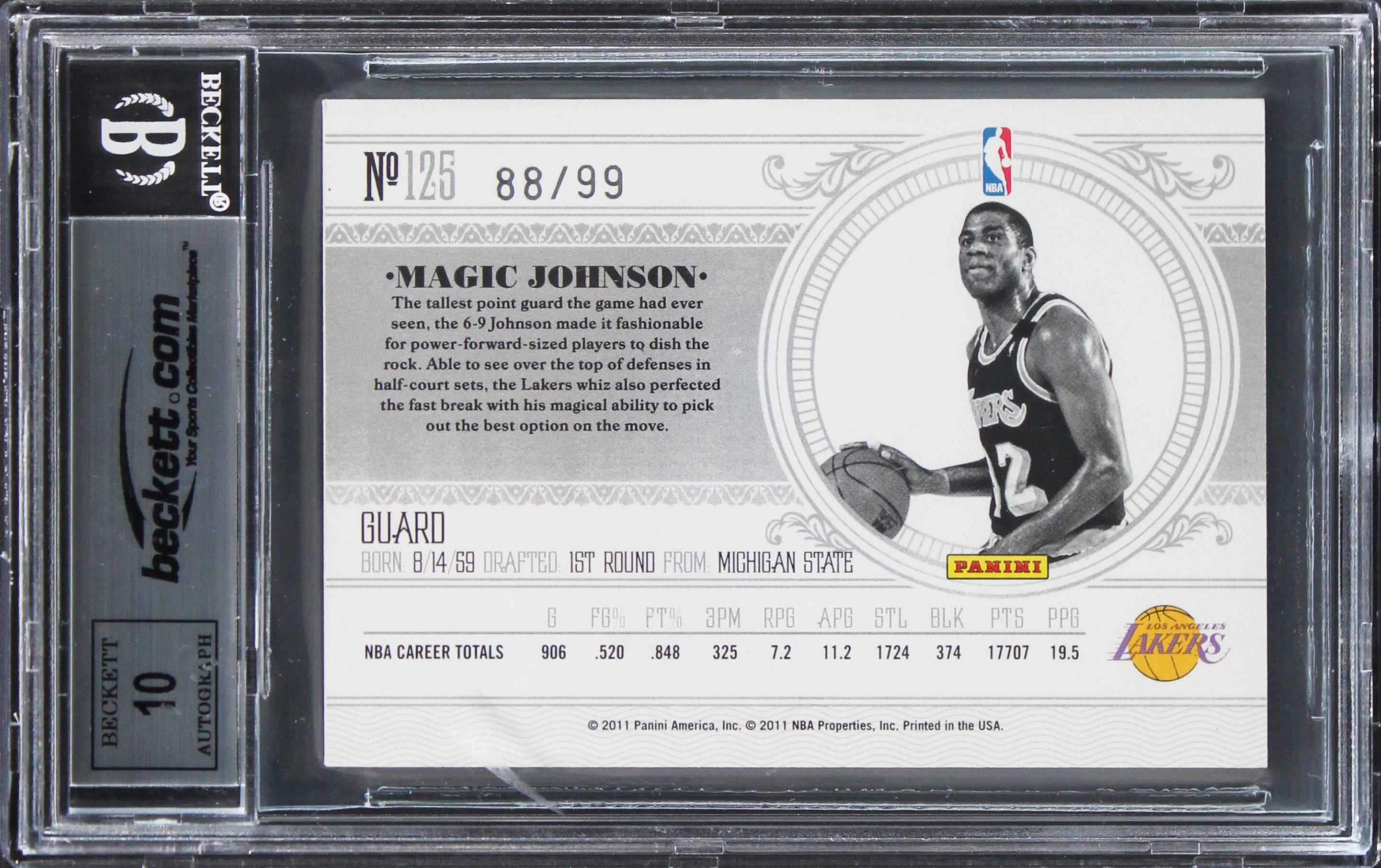 Magic Johnson Signed 2010 National Treasures #125 #88/99 Card Auto 10! BAS Slab