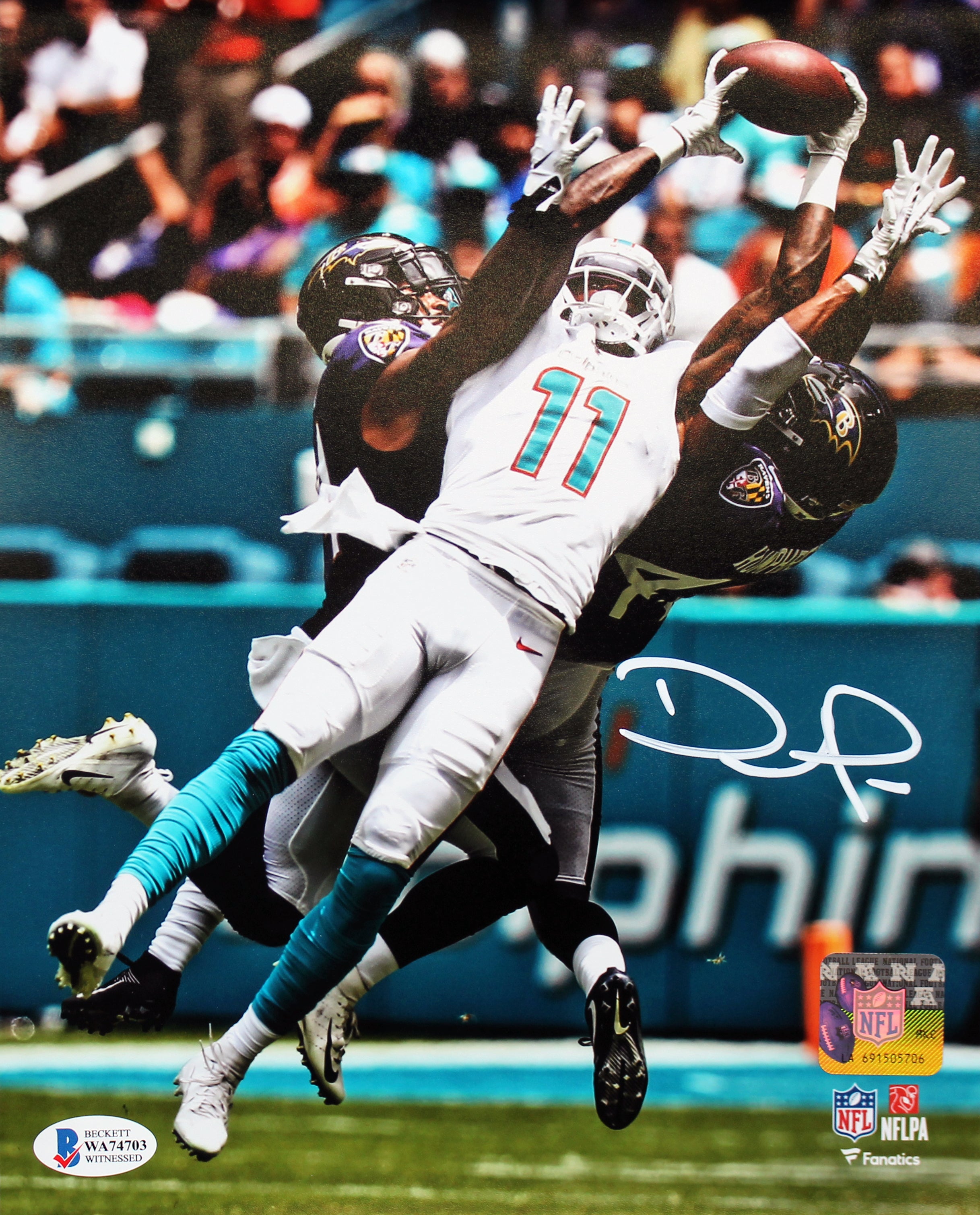 Dolphins Davante Parker Authentic Signed 8x10 Vs. Ravens Photo BAS Witnessed