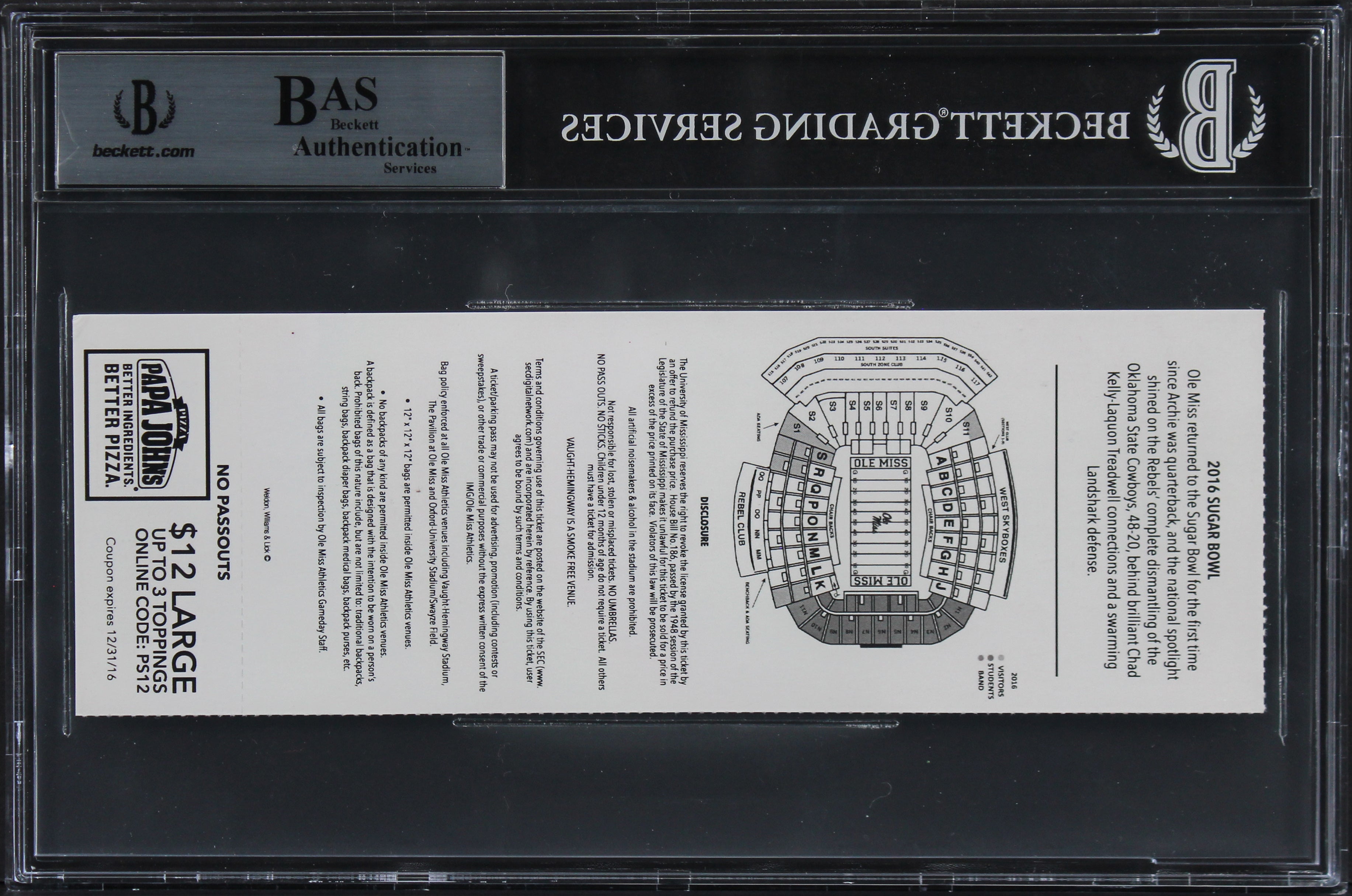 Ole Miss A.J. Brown & D.K. Metcalf Home Debut  Signed 2016 Ticket Stub BAS Slab