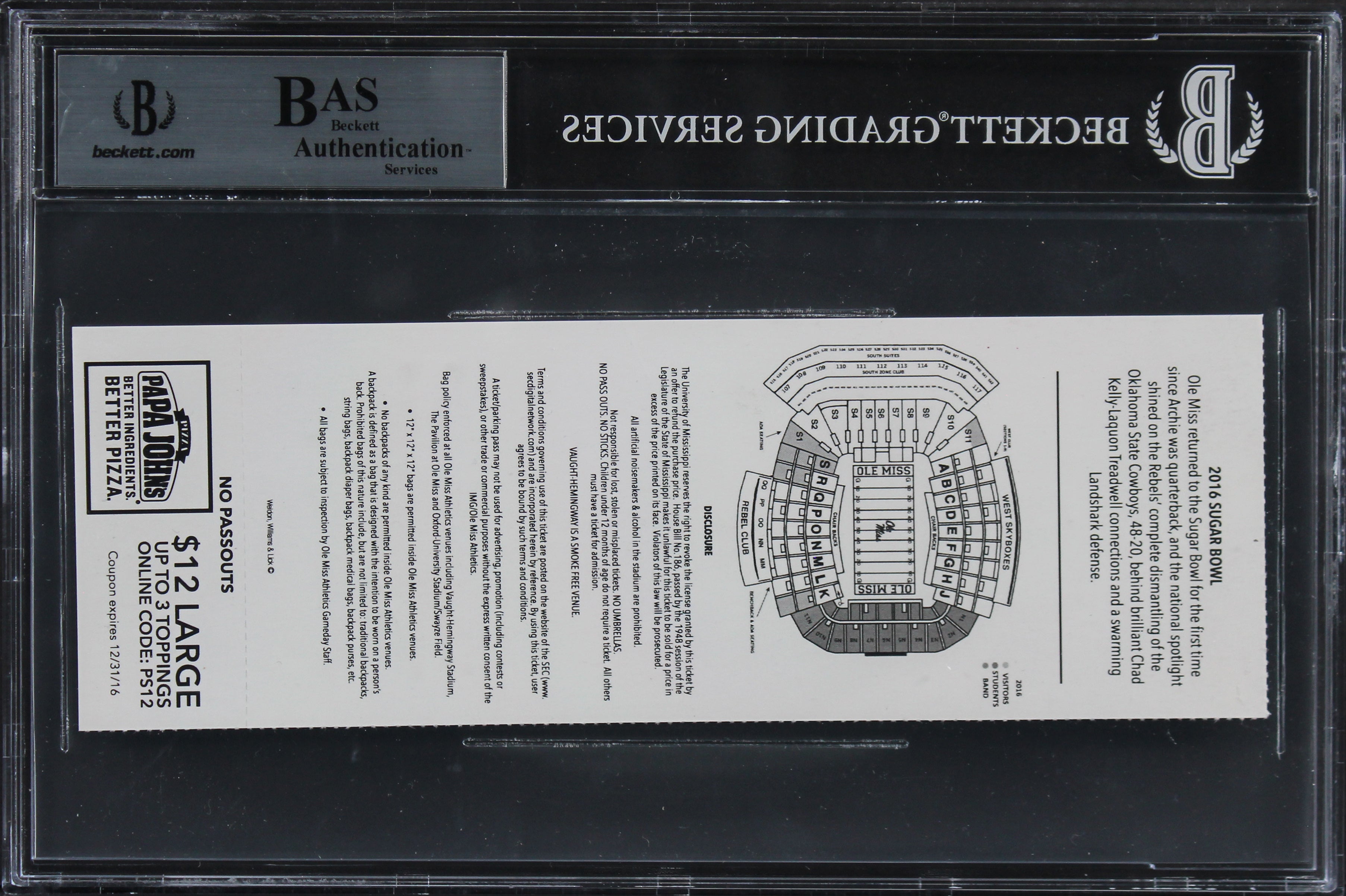 Ole Miss A.J. Brown & D.K. Metcalf Home Debut  Signed 2016 Ticket Stub BAS Slab