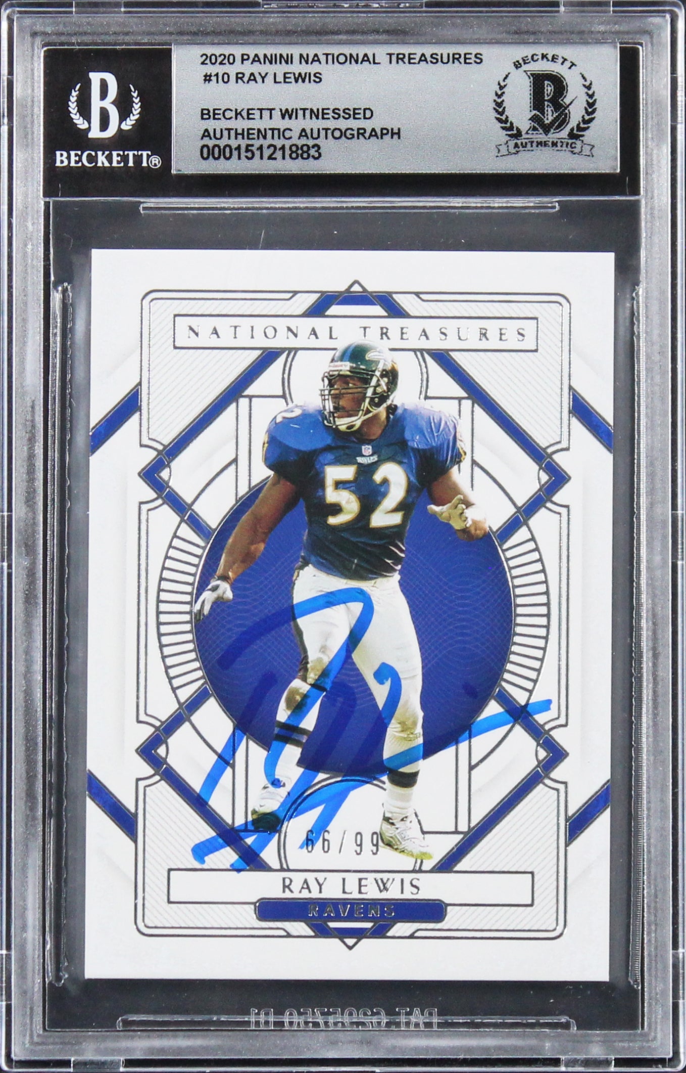 Ravens Ray Lewis Signed 2020 National Treasures #10 66/99 Card Auto 10! BAS Slab