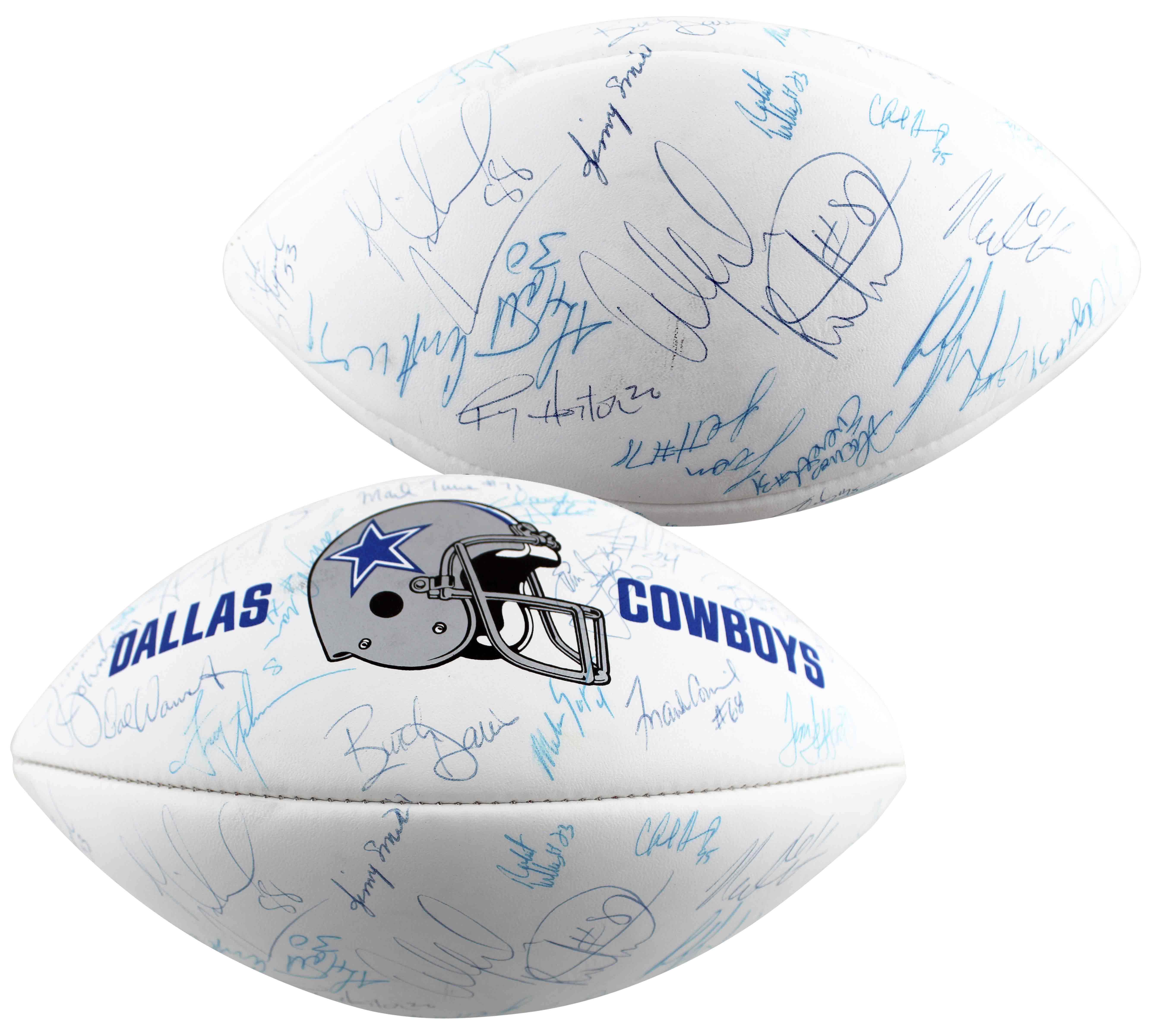 1992 Cowboys (40) Smith, Aikman, Irvin +37 Signed White Panel Logo Football BAS