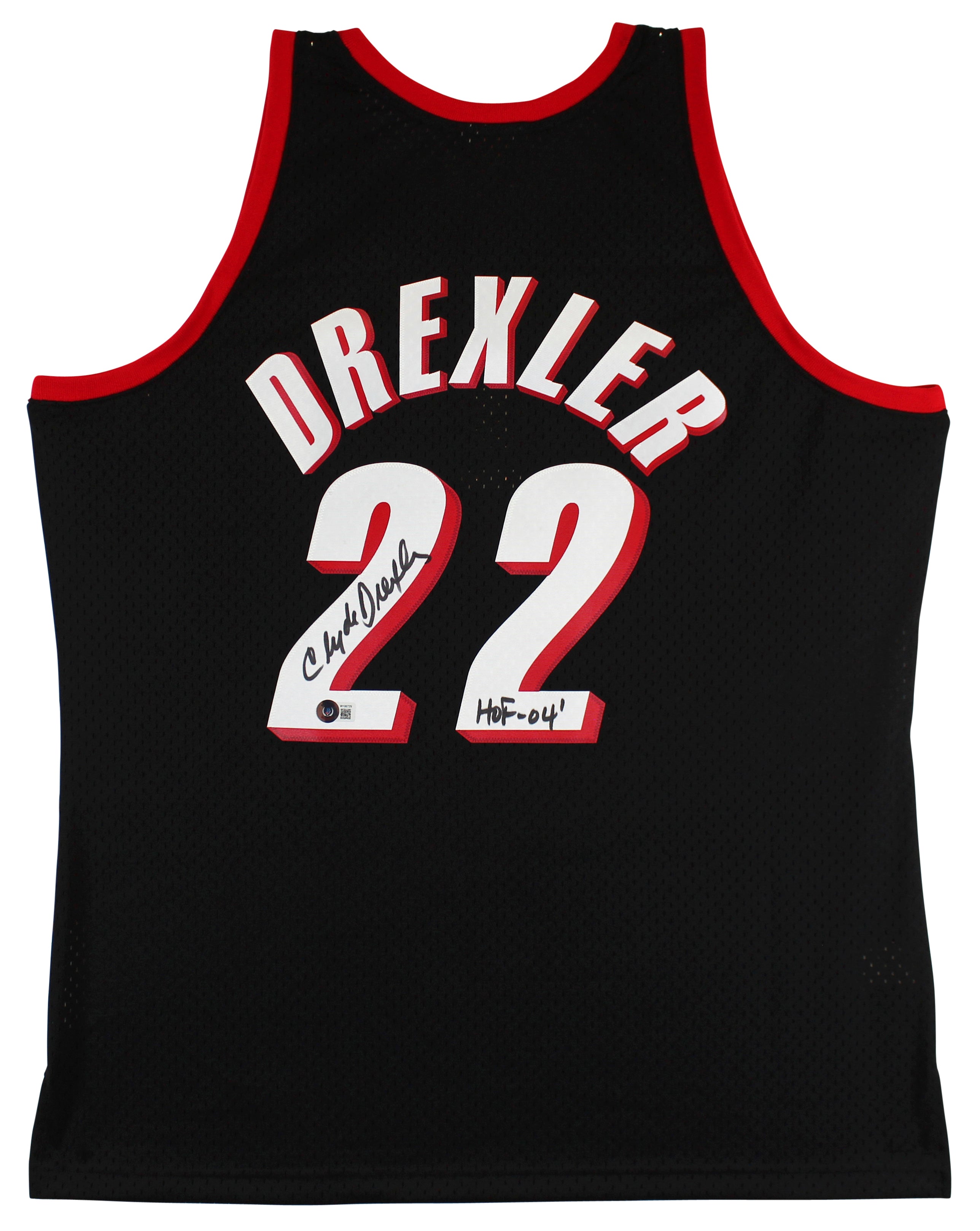 Blazers Clyde Drexler "HOF 04" Signed Black Mitchell & Ness Jersey BAS Witnessed