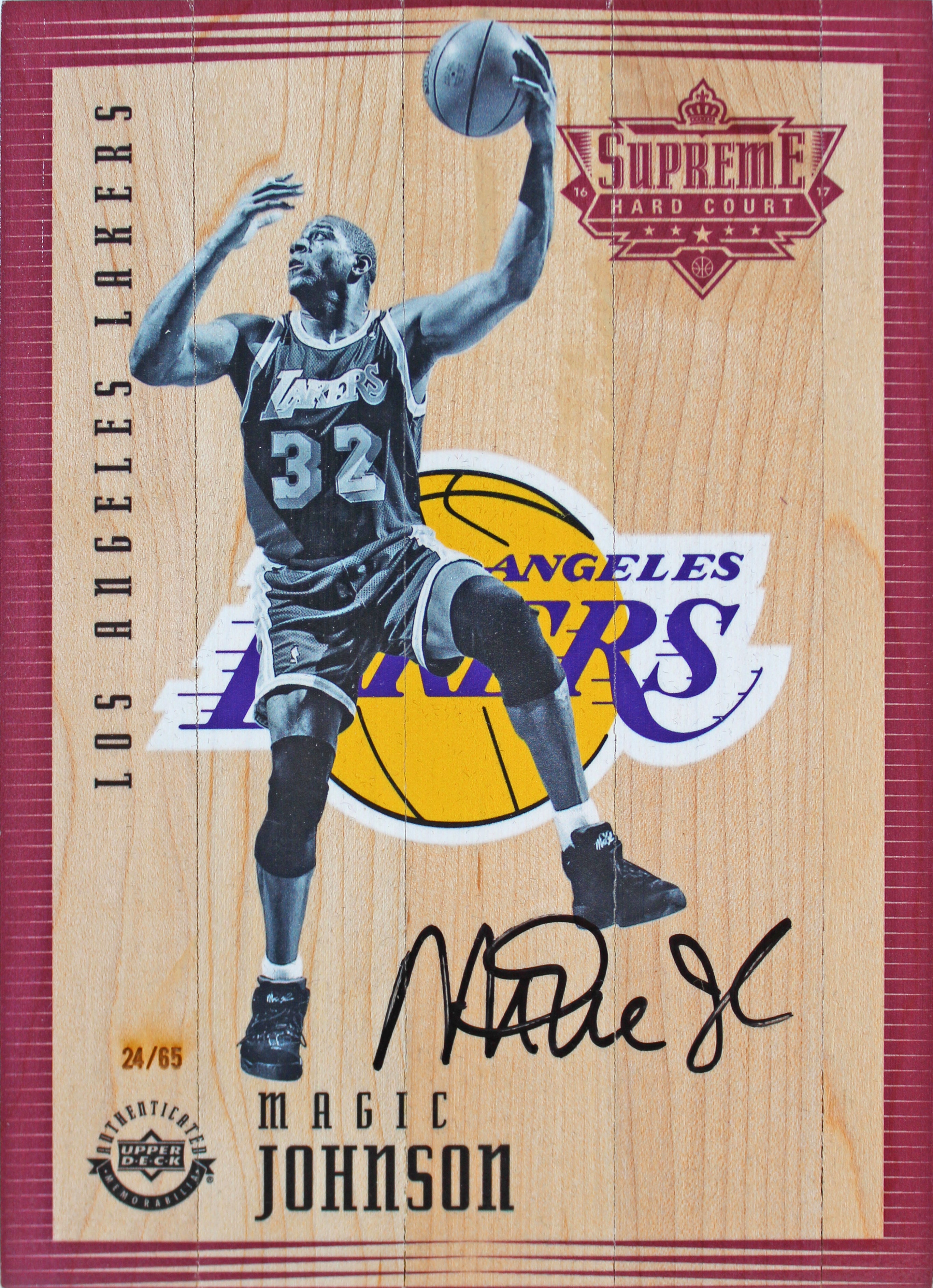 Lakers Magic Johnson  Signed 5x7 Upper Deck Supreme Hard Court Card #24/65 BAS