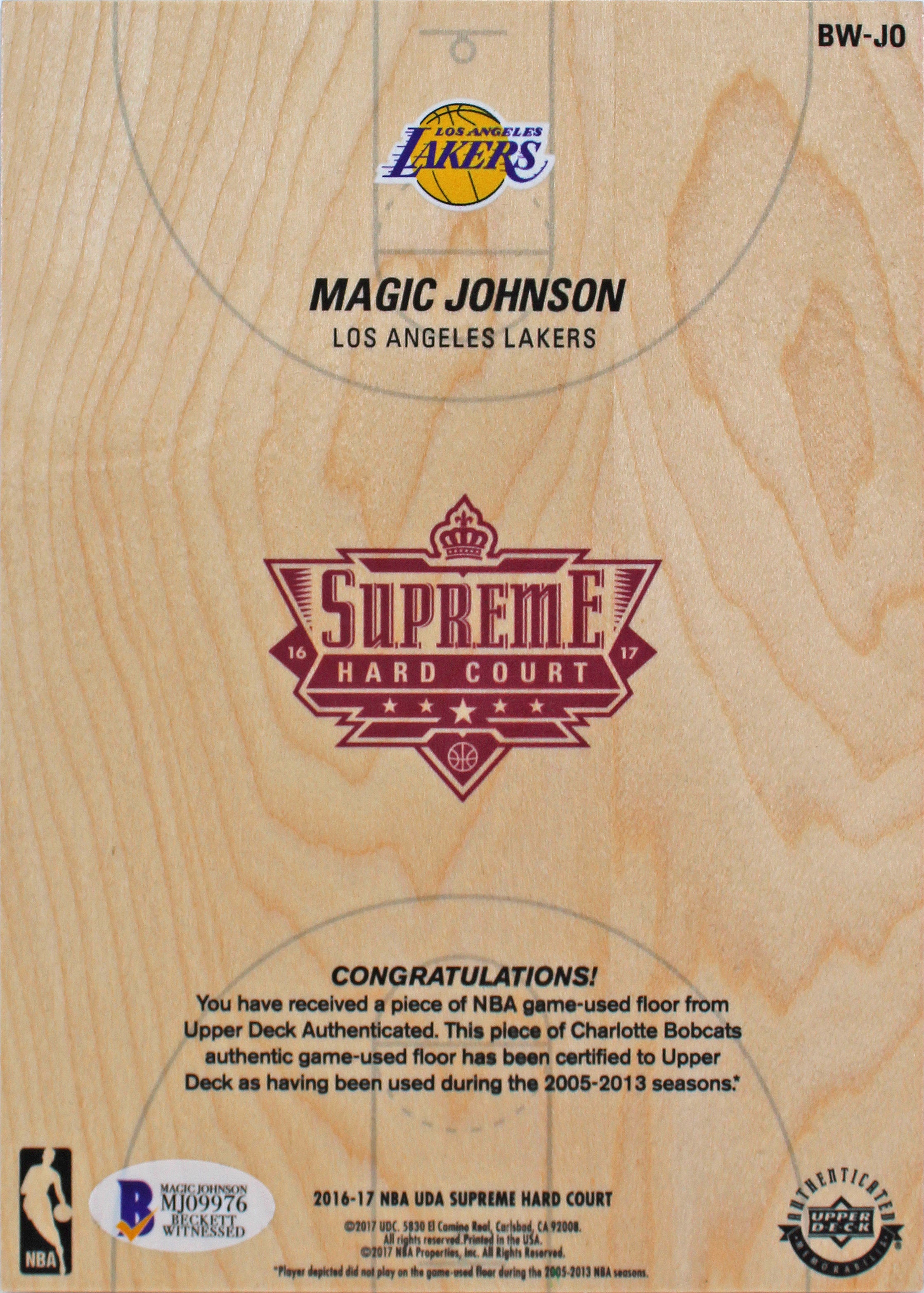 Lakers Magic Johnson  Signed 5x7 Upper Deck Supreme Hard Court Card #24/65 BAS