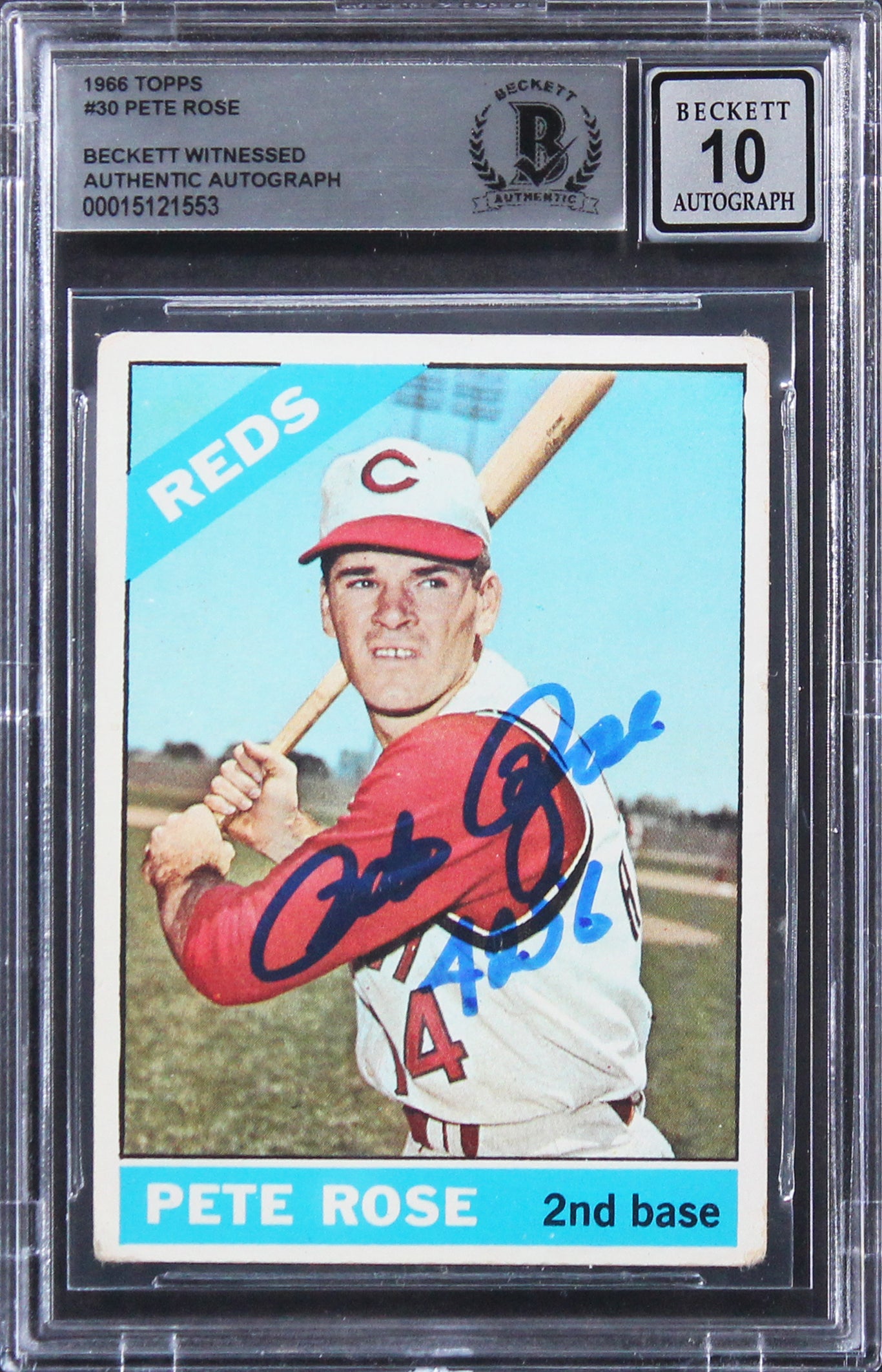 Reds Pete Rose "4256" Authentic Signed 1966 Topps #30 Card  Auto 10! BAS Slab 2