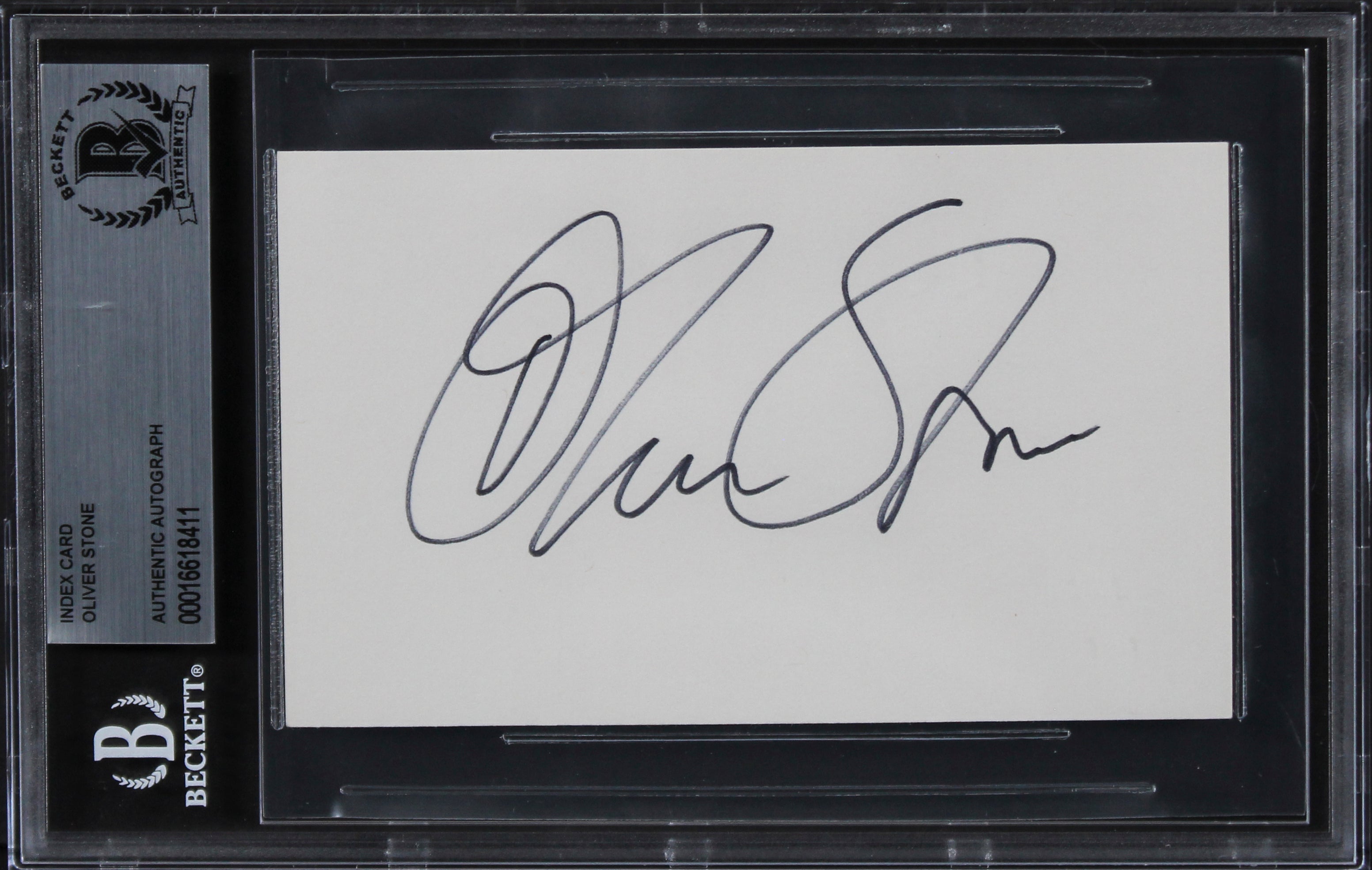 Oliver Stone Platoon Authentic Signed 3x5 Index Card Autographed BAS Slabbed 1