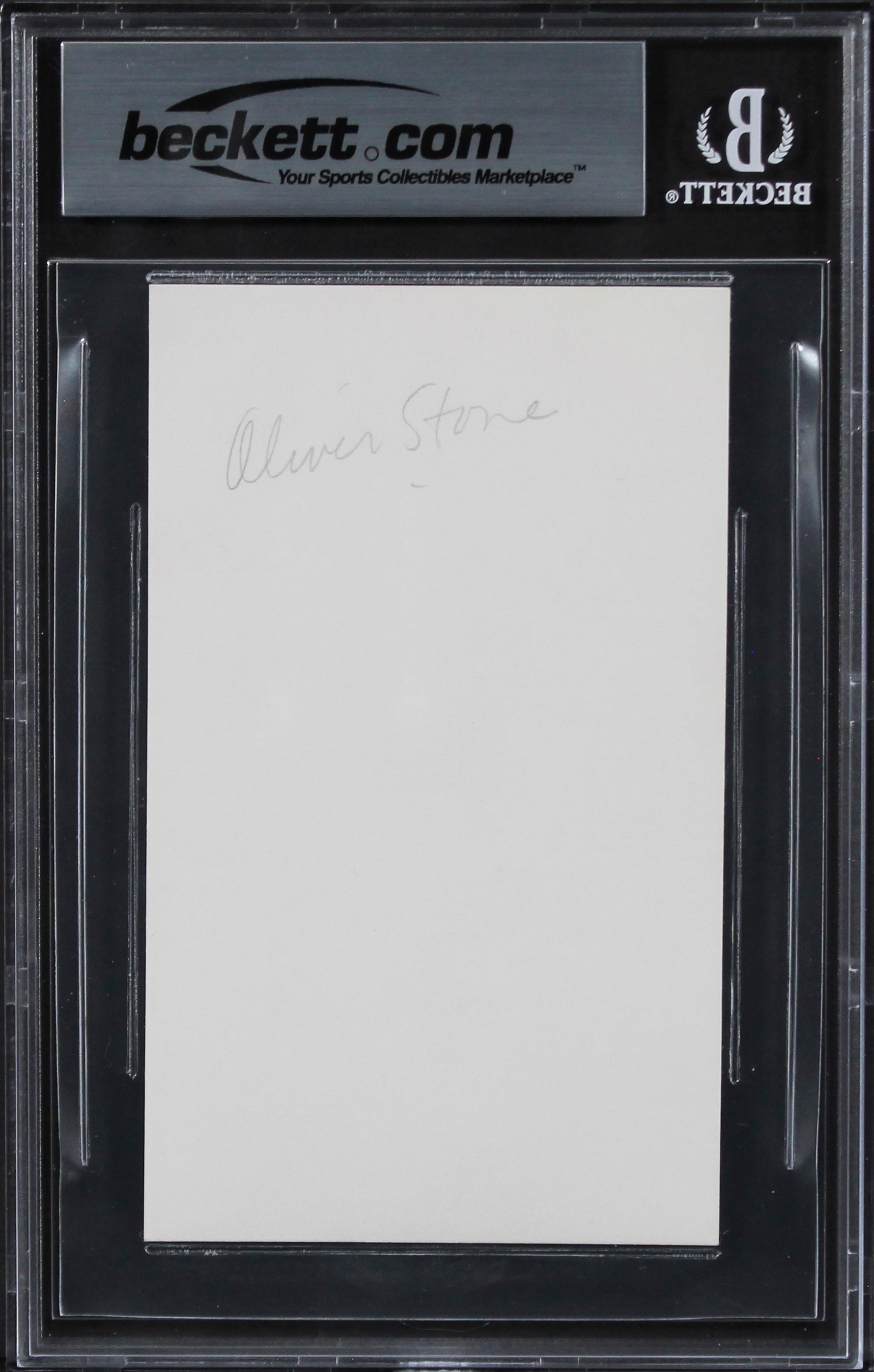 Oliver Stone Platoon Authentic Signed 3x5 Index Card Autographed BAS Slabbed 1