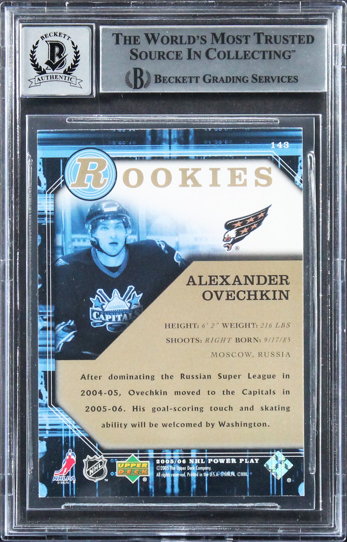 Alexander Ovechkin Signed 2005 UD Powerplay #143 Rookie Card  Auto 10! BAS Slab