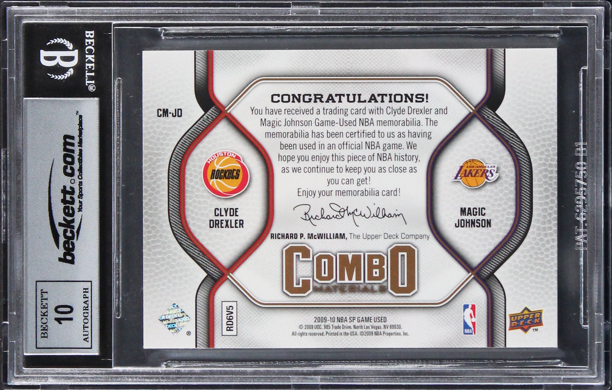 Magic Johnson & Clyde Drexler Signed 2009 SP GUCM #CMJD Card Auto 10! BAS Slab 3