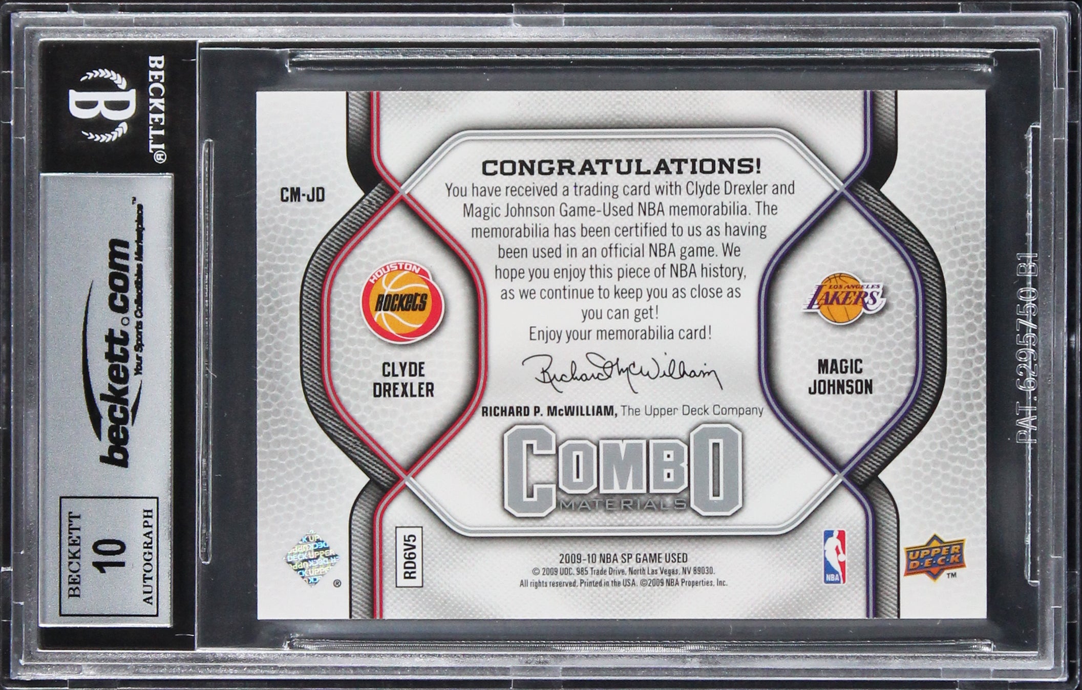 Magic Johnson & Clyde Drexler Signed 2009 SP GUCM #CMJD Card Auto 10! BAS Slab 4
