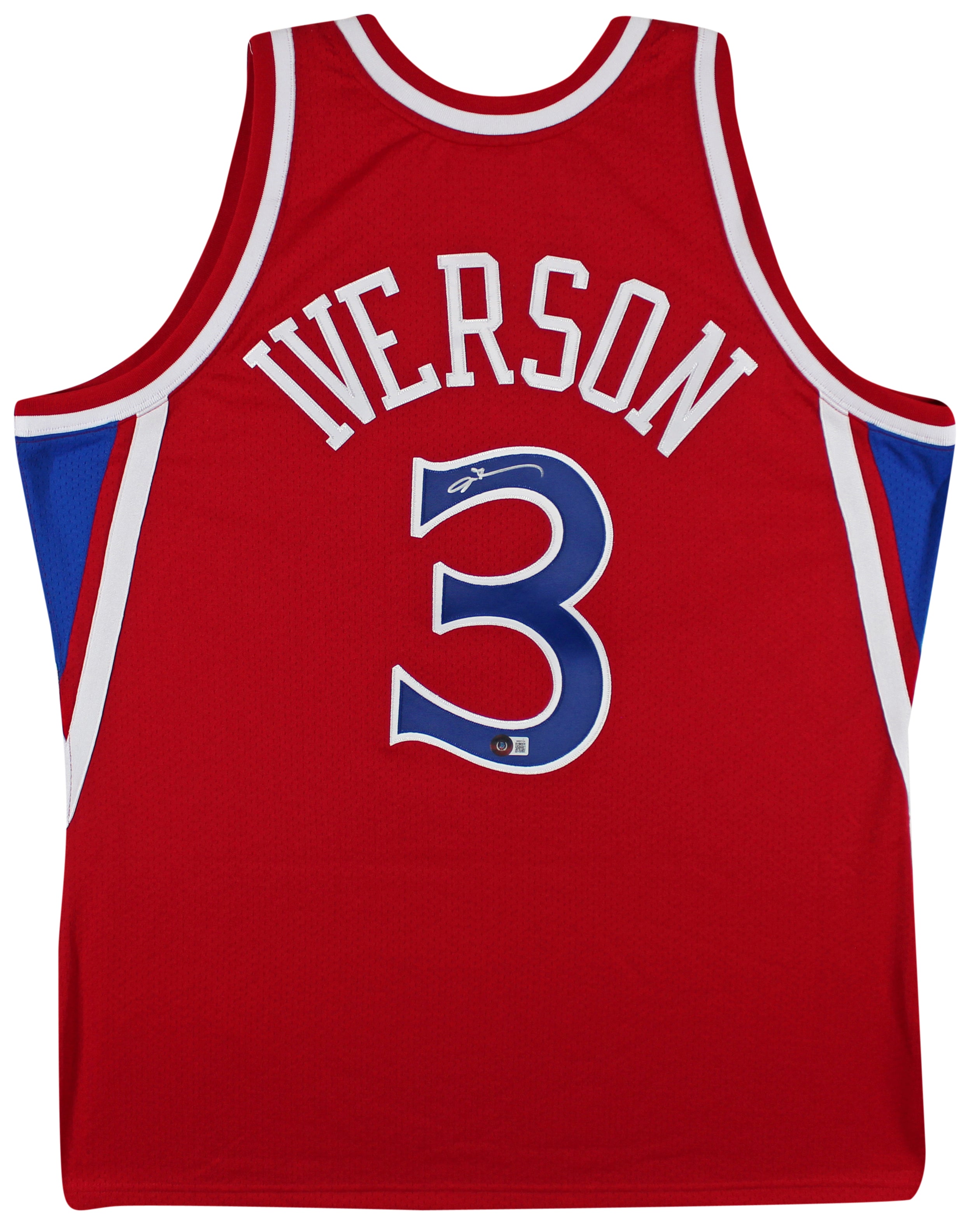 76ers Allen Iverson Authentic Signed Red M&N HWC Authentic Jersey BAS Witnessed