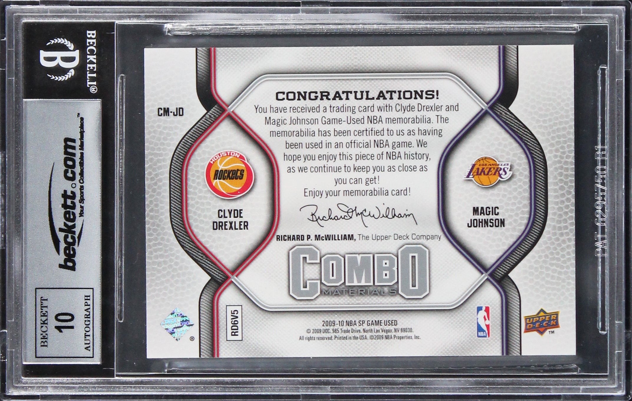 Magic Johnson & Clyde Drexler Signed 2009 SP GUCM #CMJD Card Auto 10! BAS Slab 6