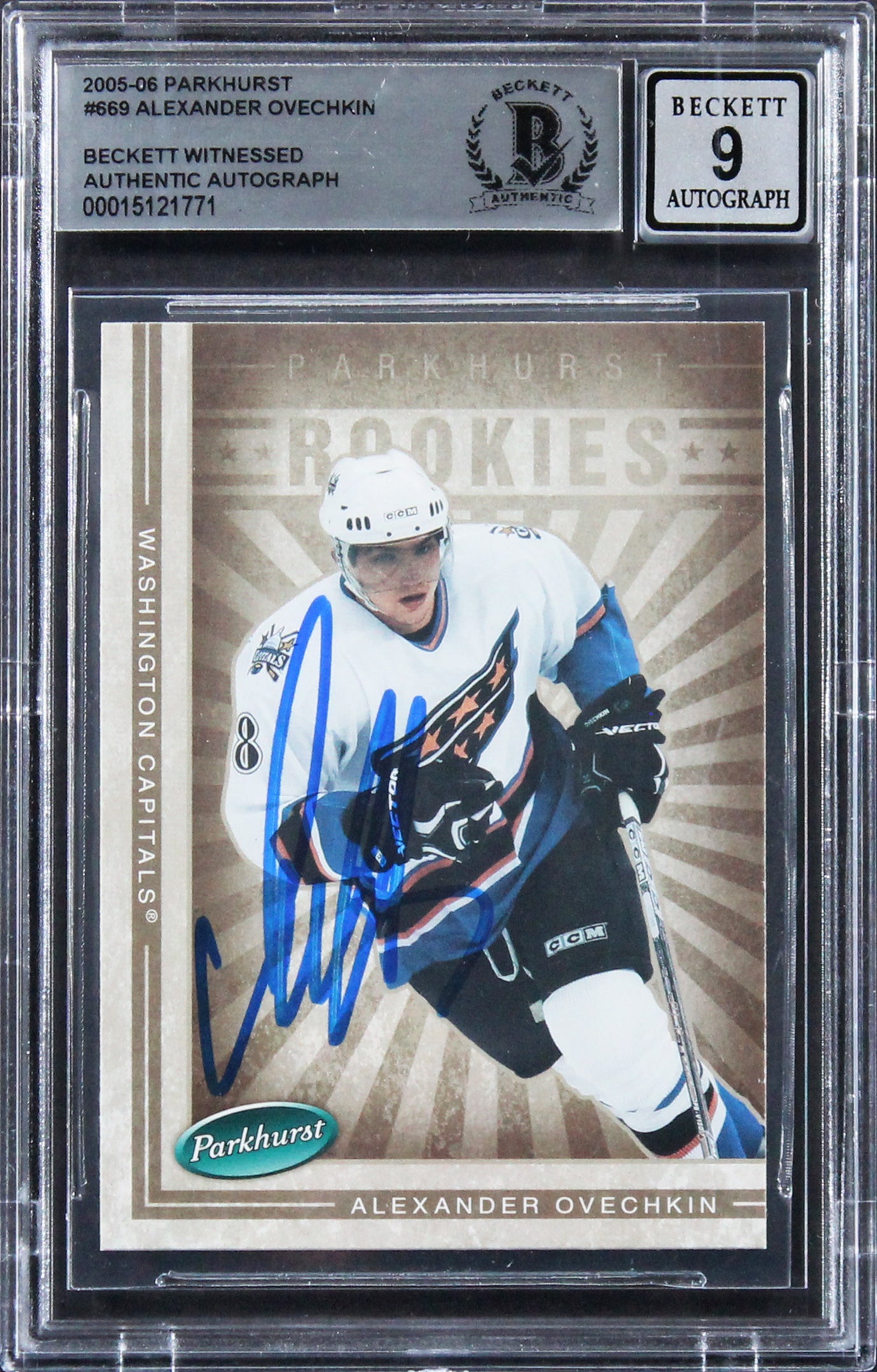 Alexander Ovechkin Signed 2005 Parkhurst #669 RC Auto Graded Gem Mint 9 BAS Slab