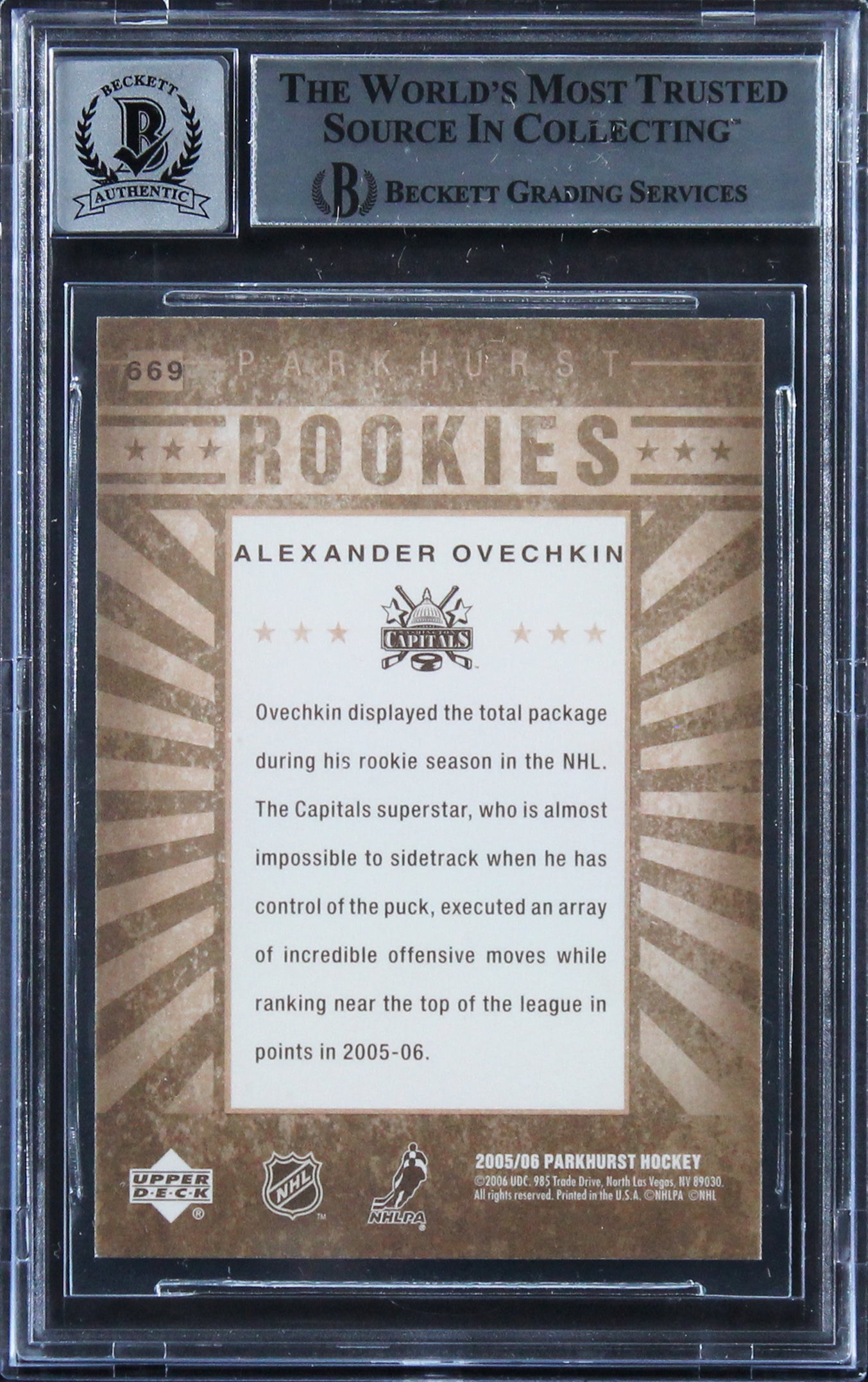 Alexander Ovechkin Signed 2005 Parkhurst #669 RC Auto Graded Gem Mint 9 BAS Slab