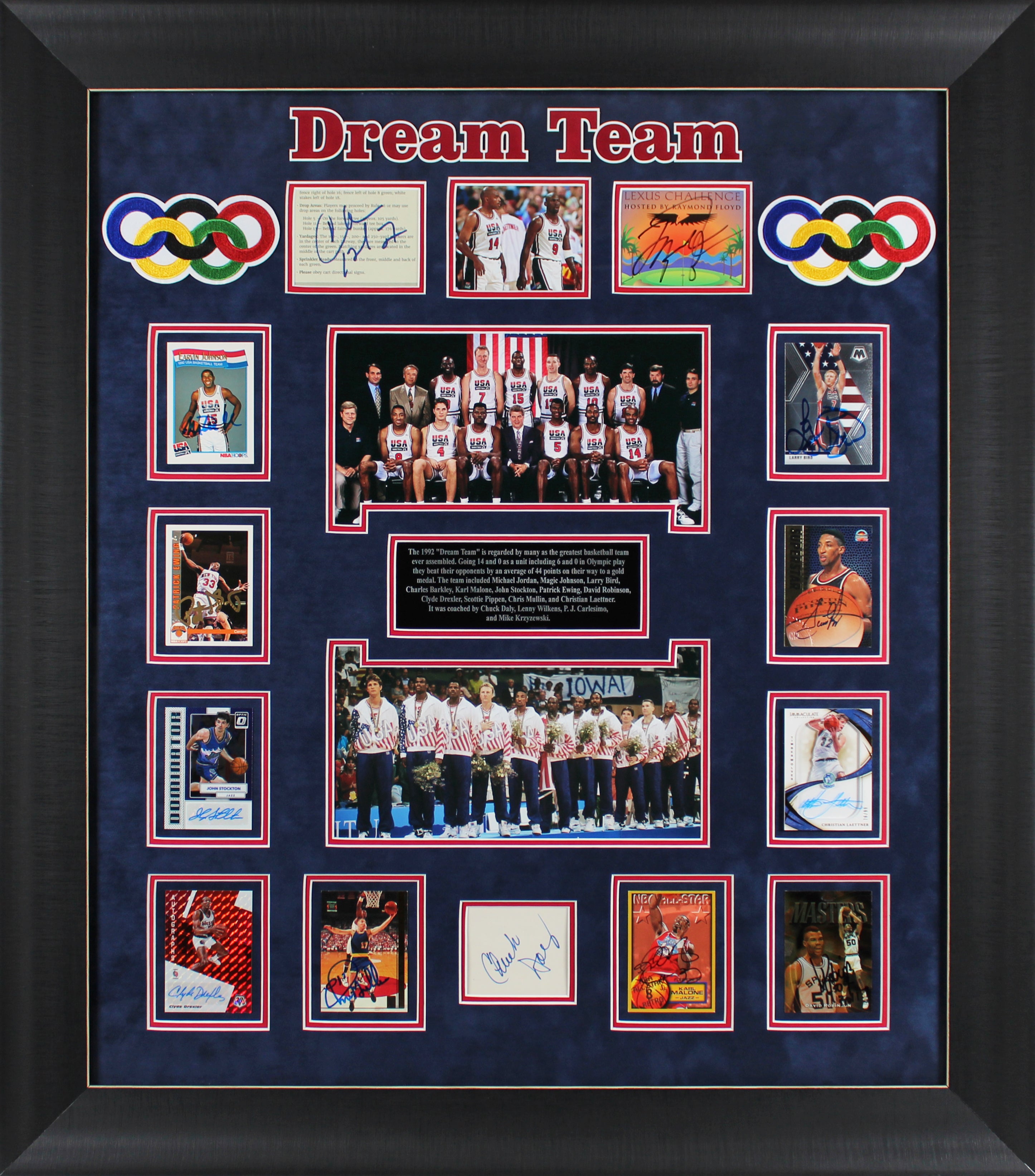 1992 Dream Team (13) Jordan, Johnson Signed & Framed Card Display BAS #AC33907