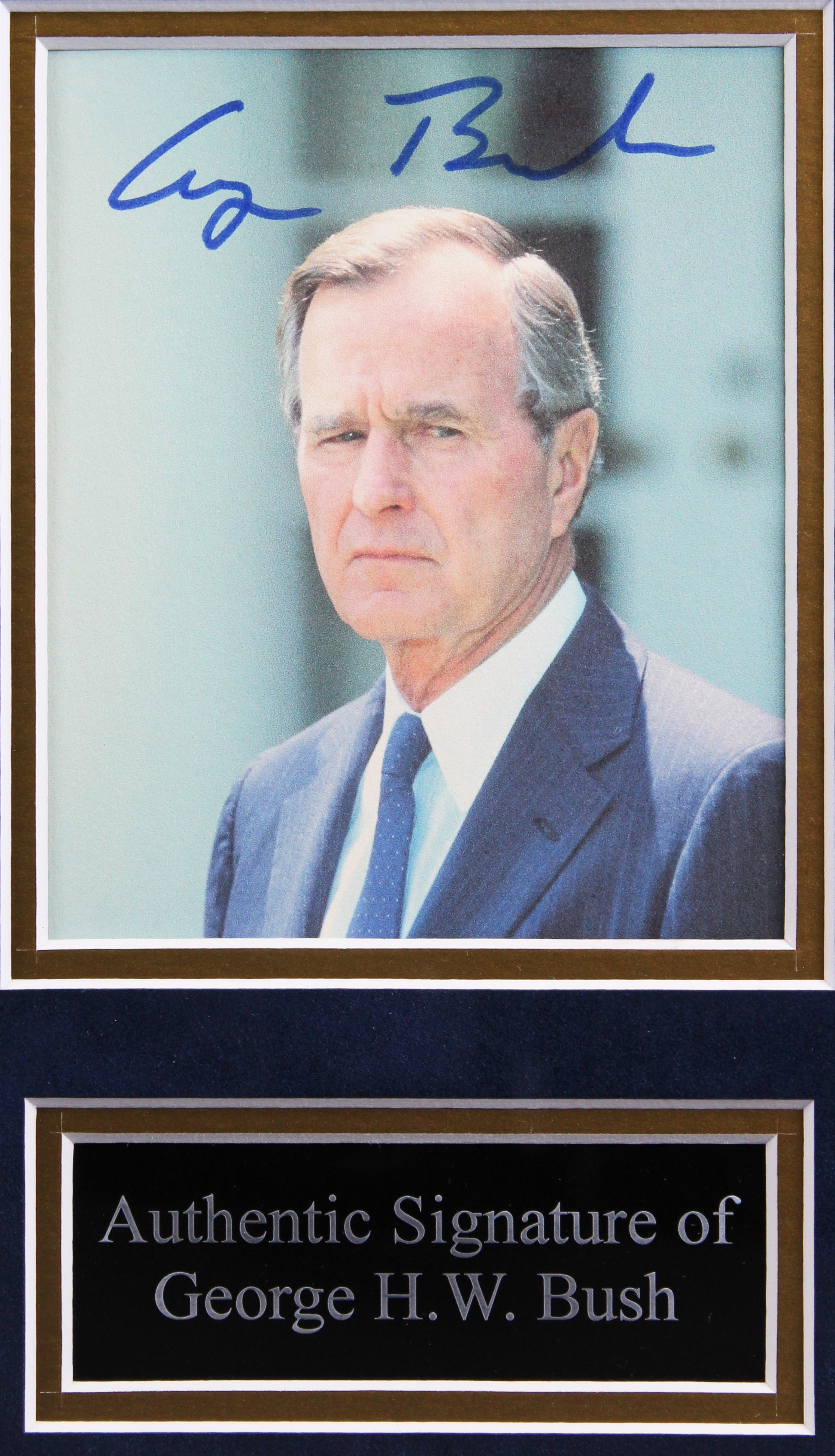 George H.W. Bush & George W. Bush Signed Cut Sig Framed Display BAS #AA03682
