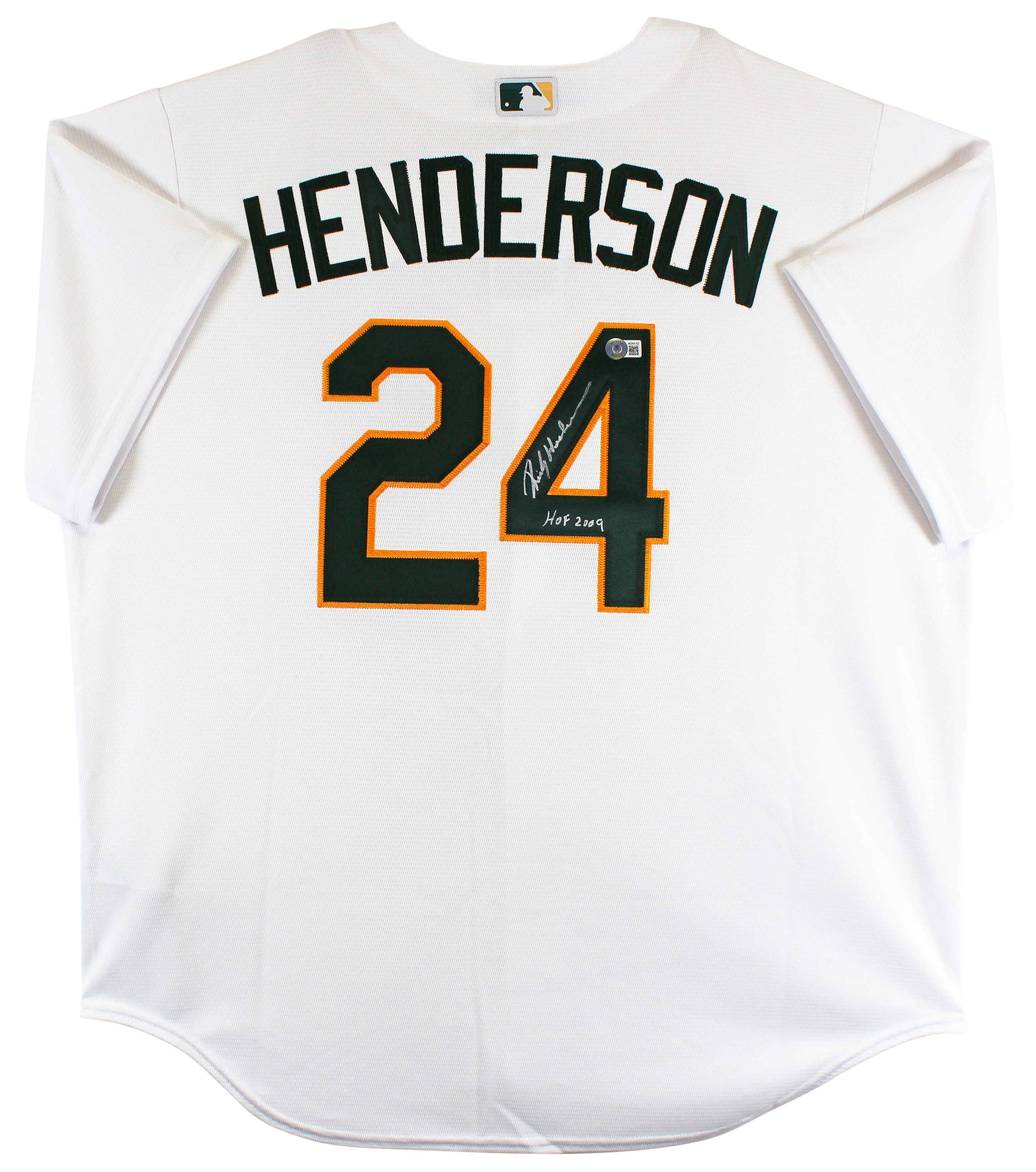 Athletics Rickey Henderson "HOF 2009" Signed White Nike Jersey BAS Witnessed