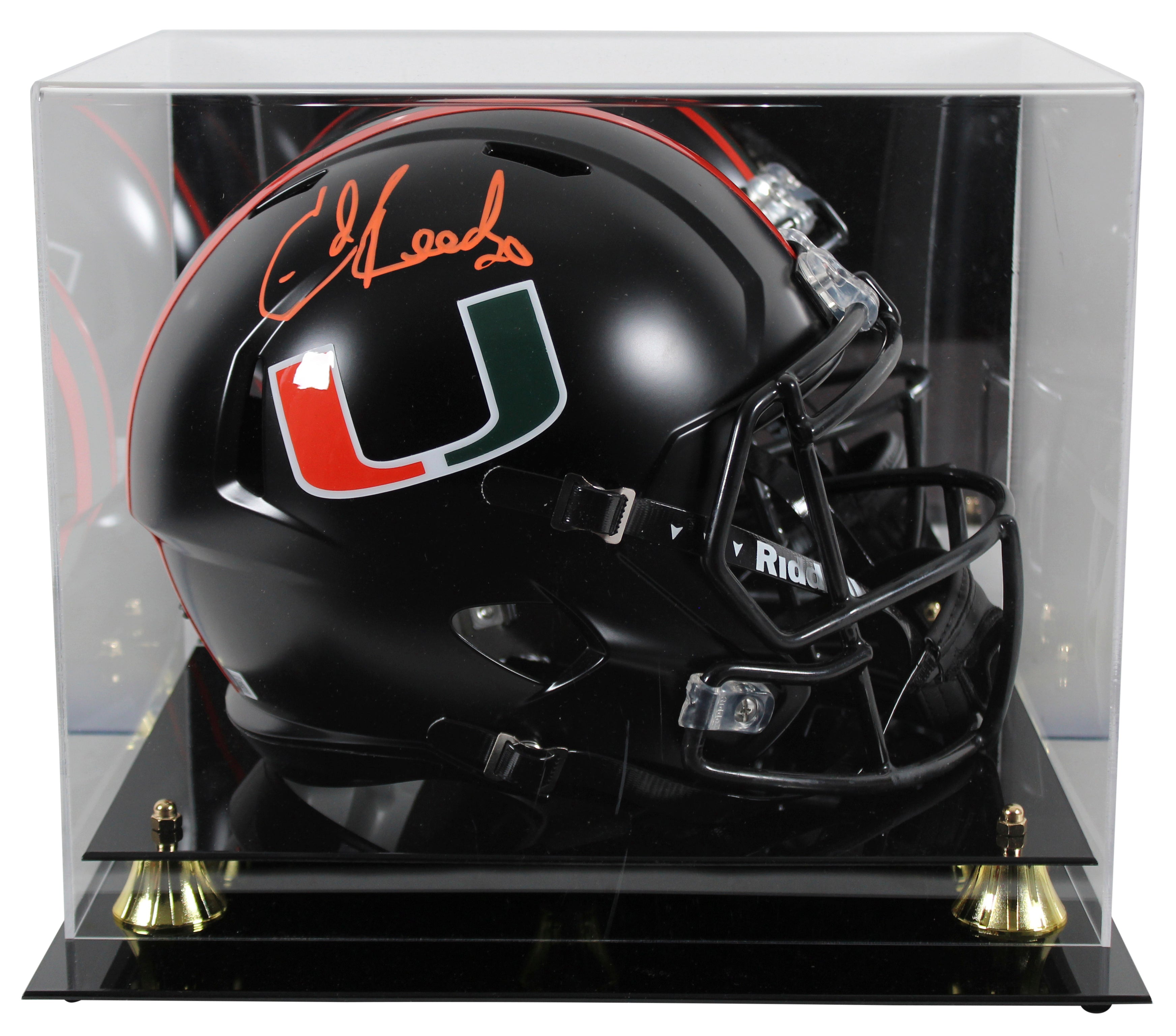 Miami Ed Reed Signed 2017 Alt Nights Black F/S Speed Rep Helmet w/ Case BAS Wit