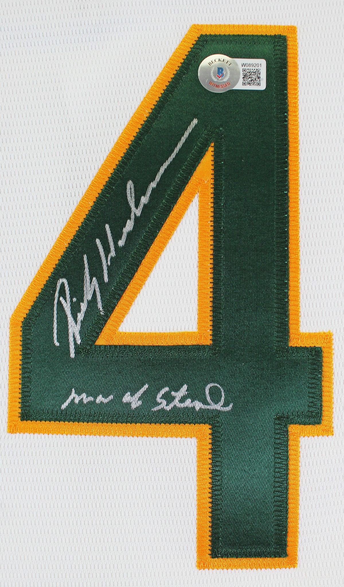 Athletics Rickey Henderson "Man Of Steal" Signed White Nike Jersey BAS Witnessed
