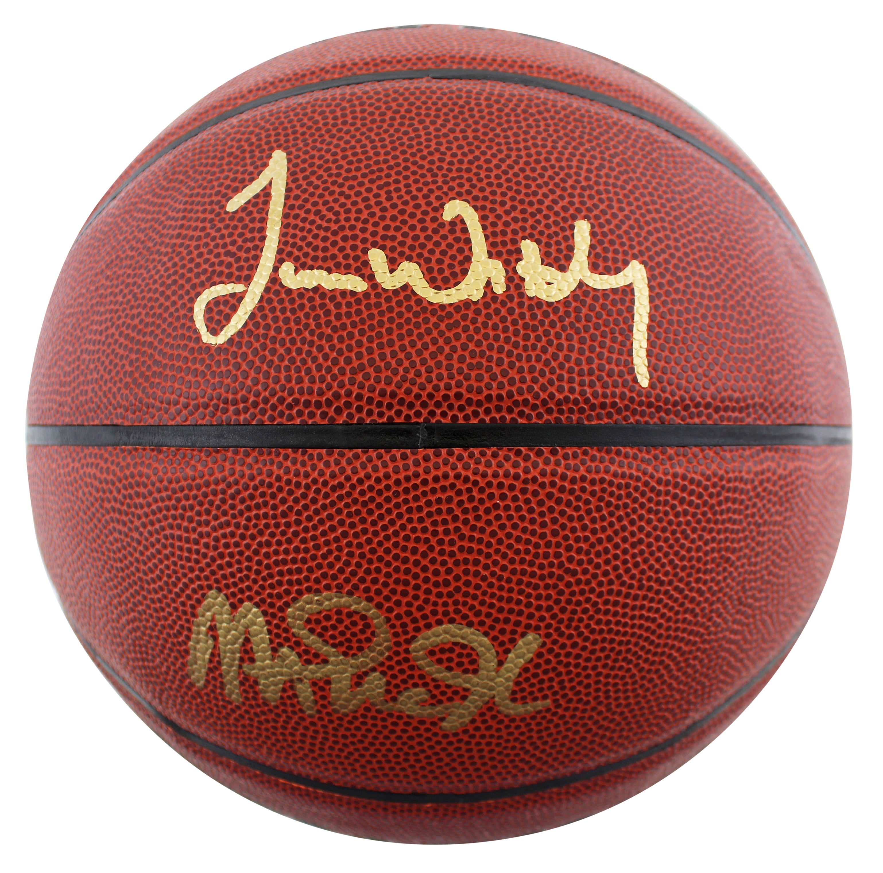 Lakers Magic Johnson & James Worthy Signed Spalding Basketball BAS Witnessed