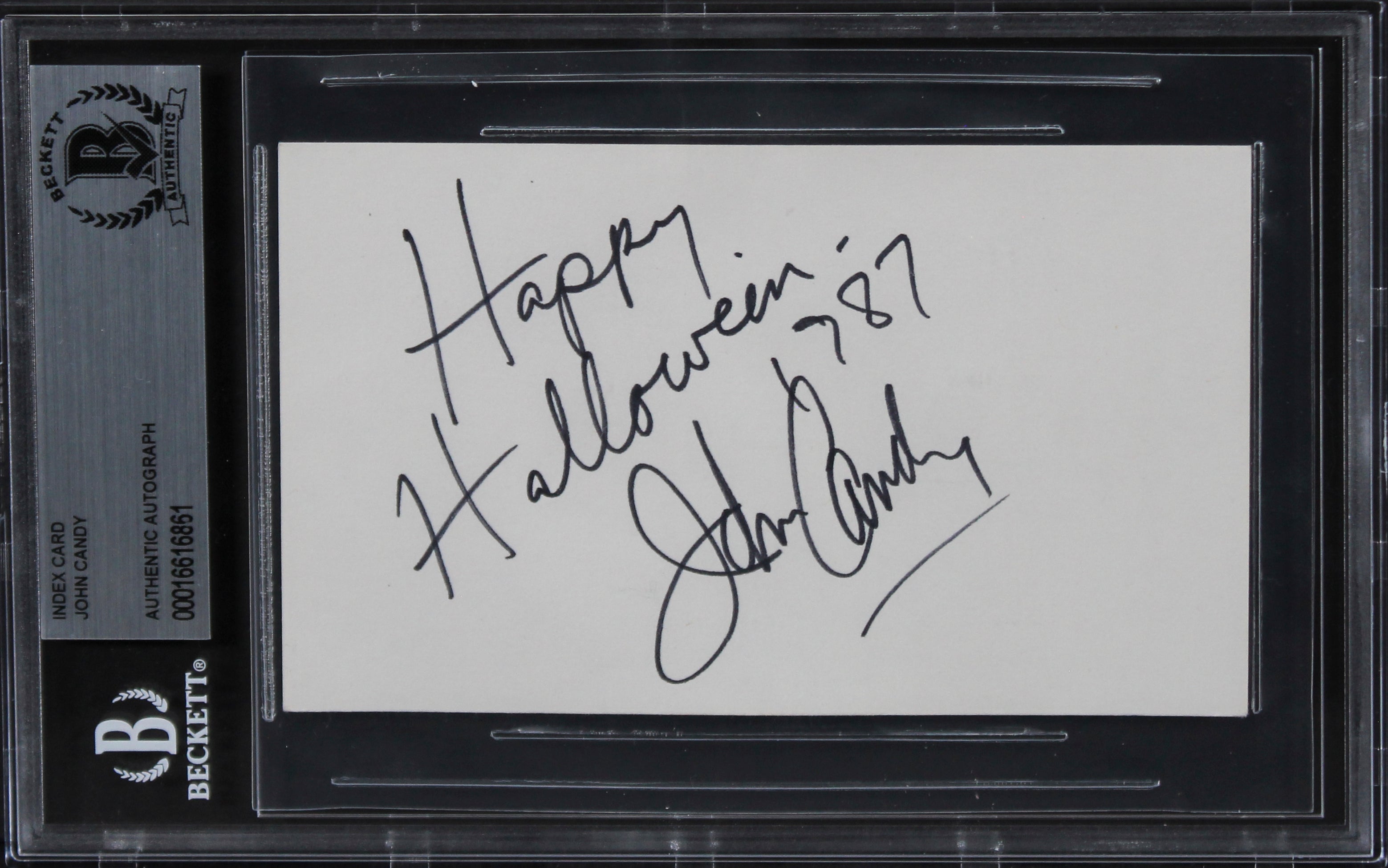 John Candy Uncle Buck "Happy Halloween" Signed 3x5 Index Card BAS Slabbed
