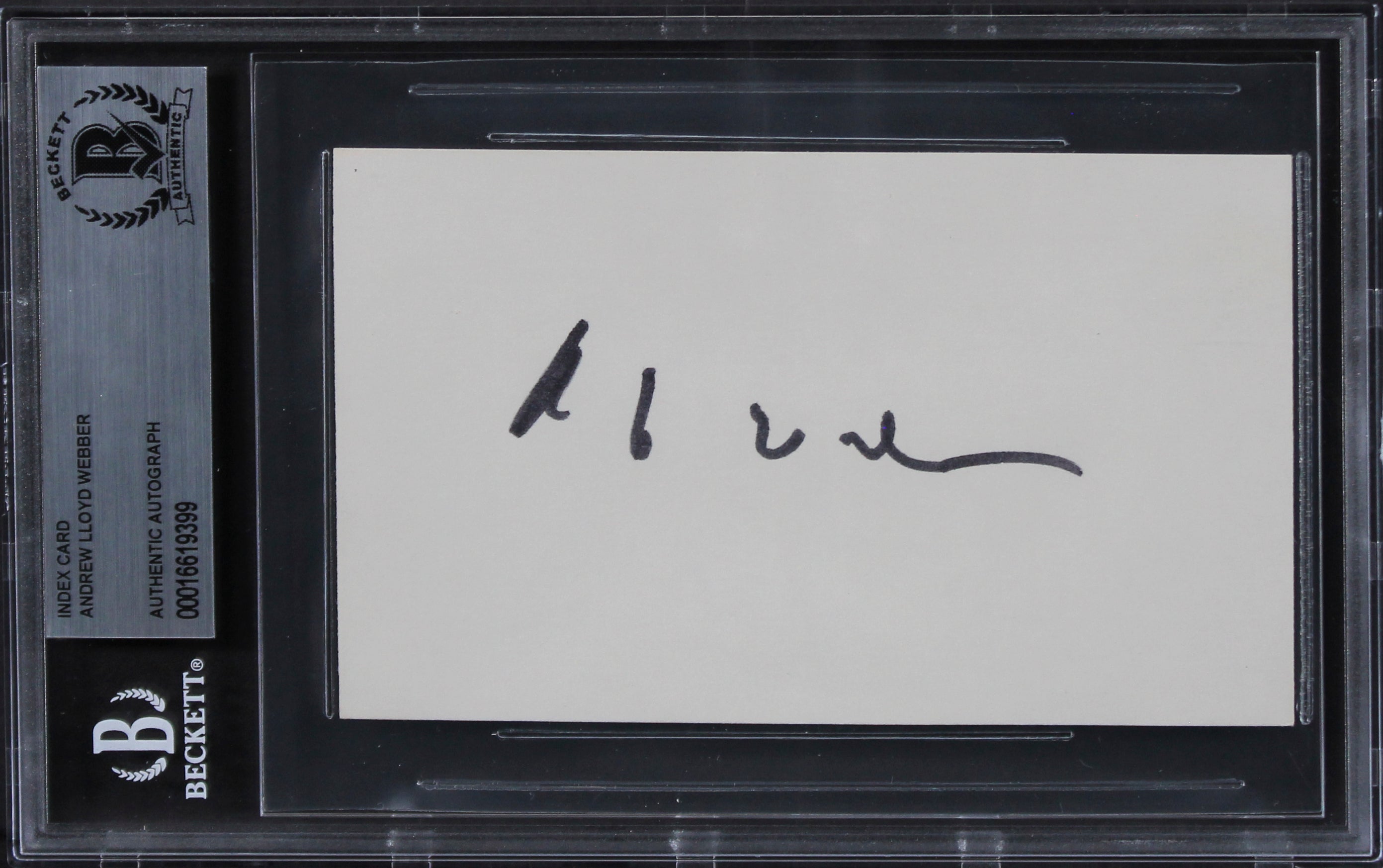 Andrew Lloyd Webber The Phantom of the Opera Signed 3x5 Index Card BAS Slabbed
