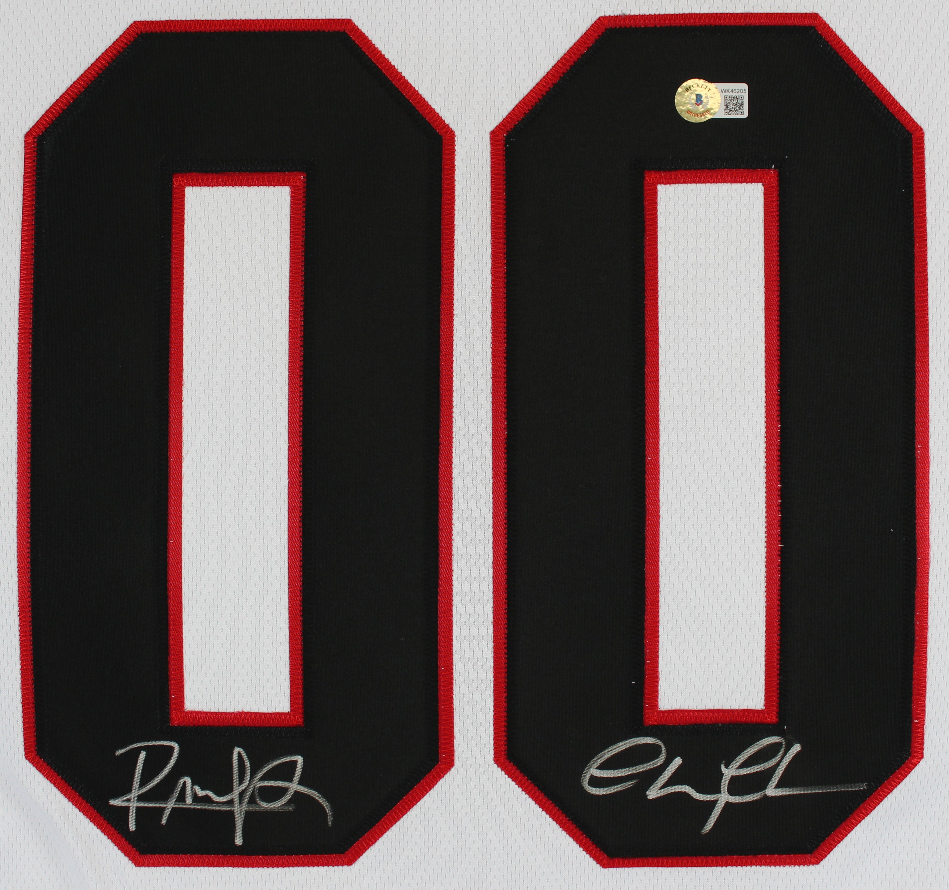 Chevy Chase & Randy Quaid Signed Fanatics Blackhawks White Jersey BAS Witnessed