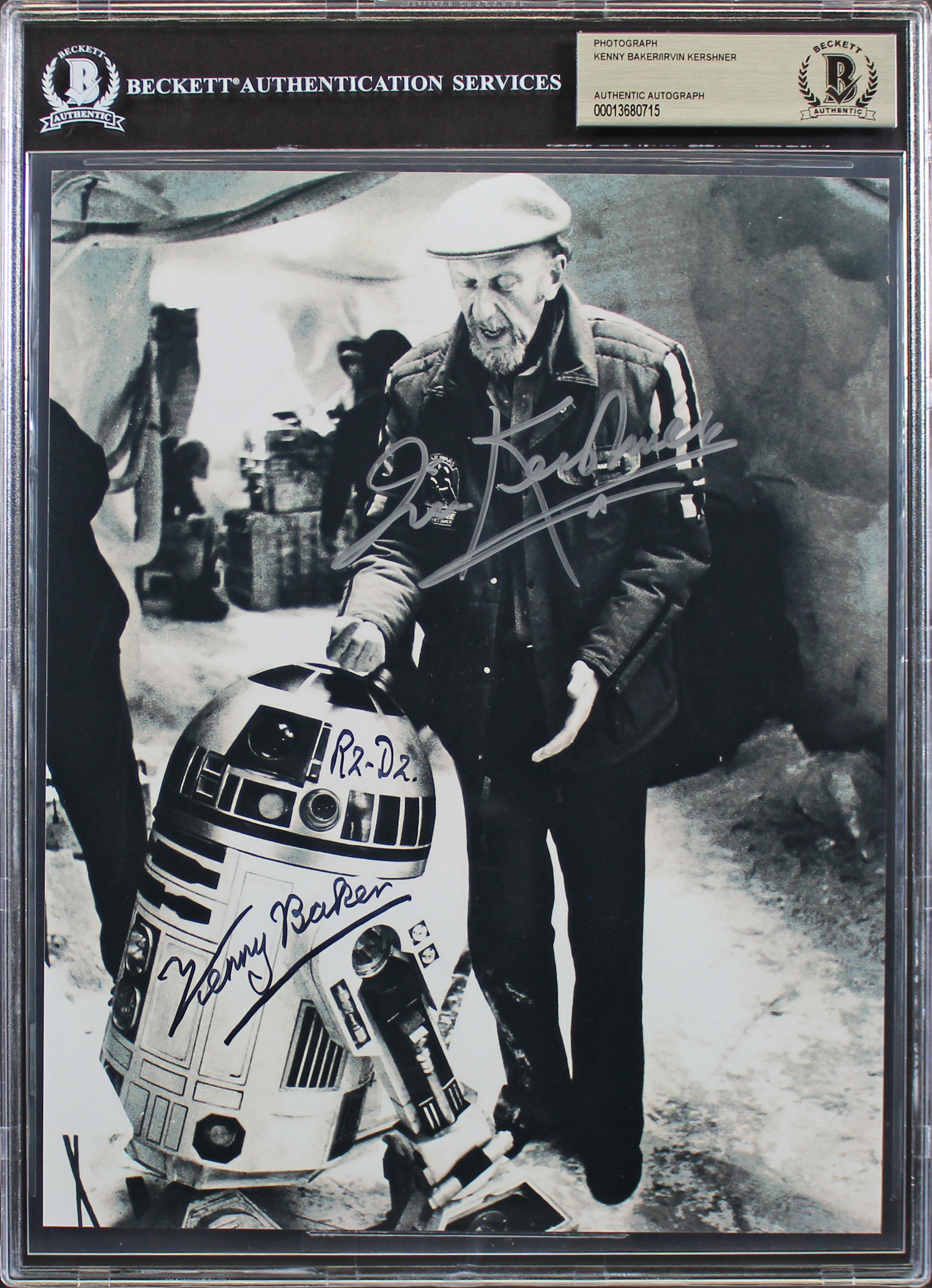 Kenny Baker & Irvin Kershner Star Wars Authentic Signed 8x10 B&W Photo BAS Slab