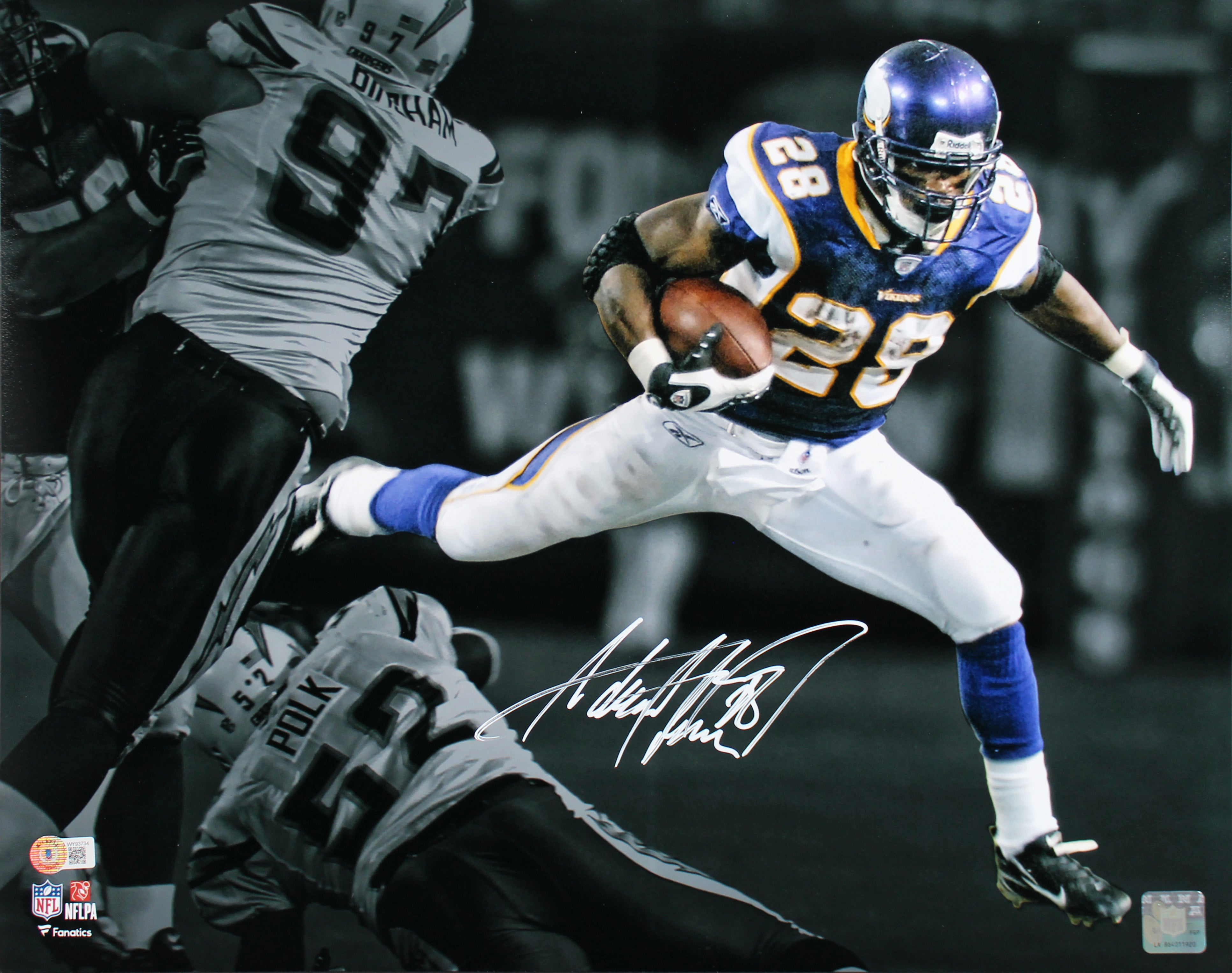 Vikings Adrian Peterson Signed 16x20 Horizontal Spotlight Photo BAS Witnessed