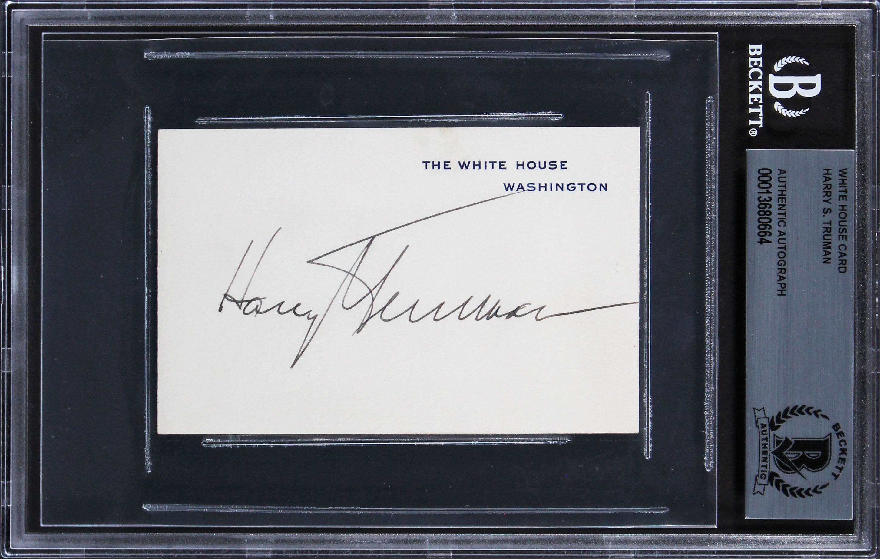 Harry S. Truman Authentic Signed 2.5x4 White House Card Autographed BAS Slabbed