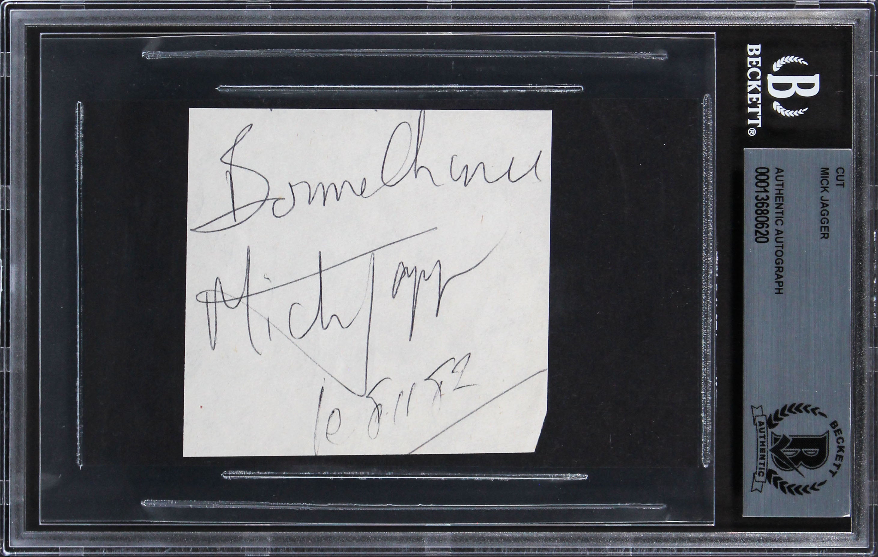 Mick Jagger The Rolling Stones Authentic Signed 2.85x3 Cut Signature BAS Slabbed