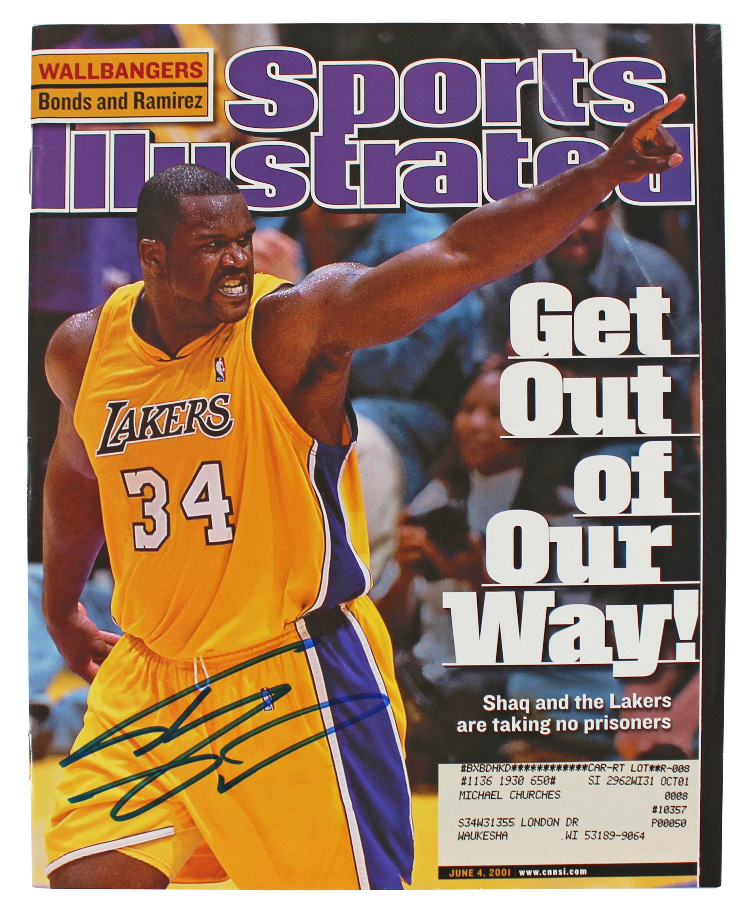 Lakers Shaquille O'Neal Signed 2001 Sports Illustrated Magazine BAS W #2W010601