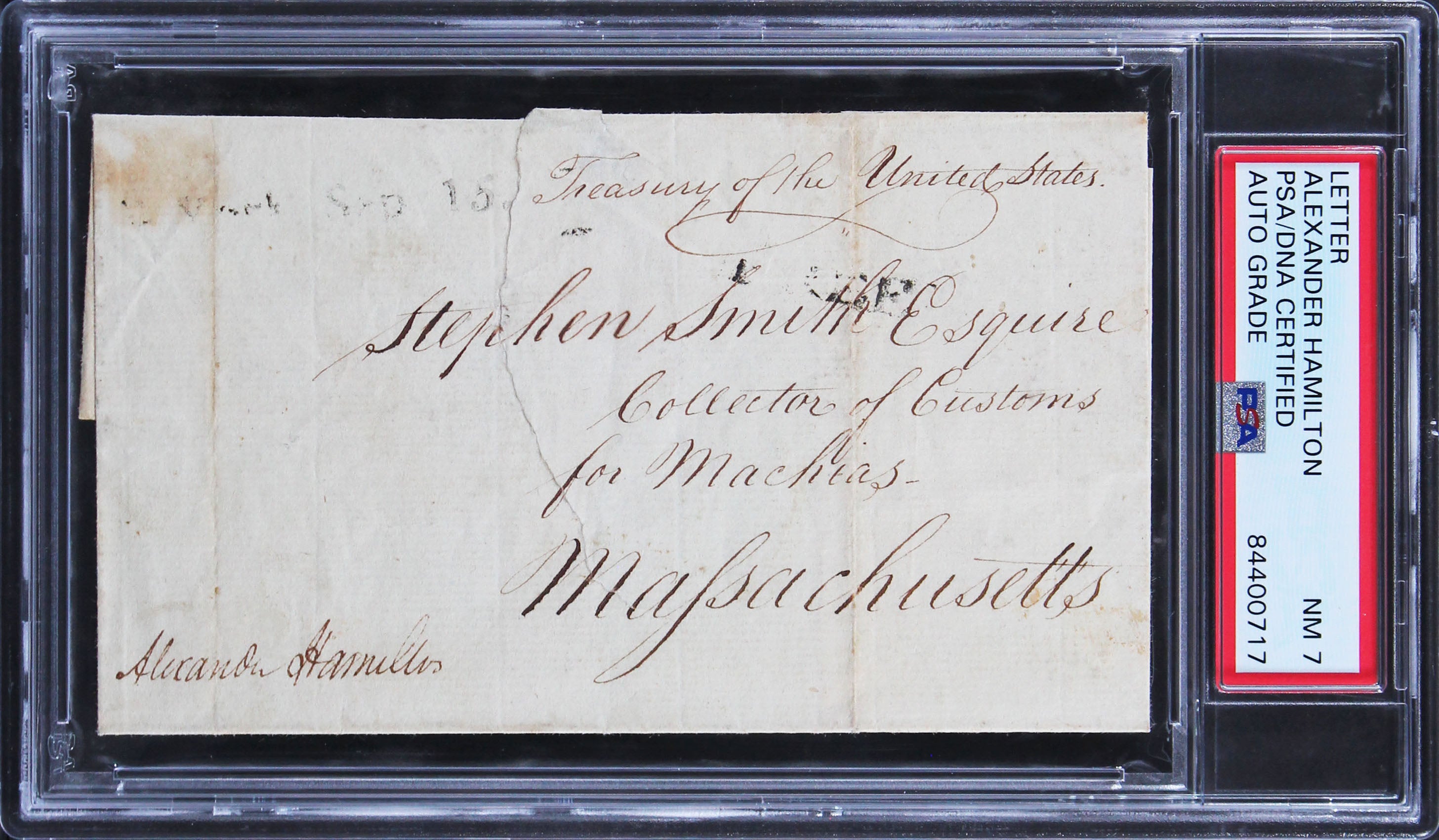 Alexander Hamilton Signed 3x5.25 1789 Free Frank Auto Grade 7 PSA/DNA Slab
