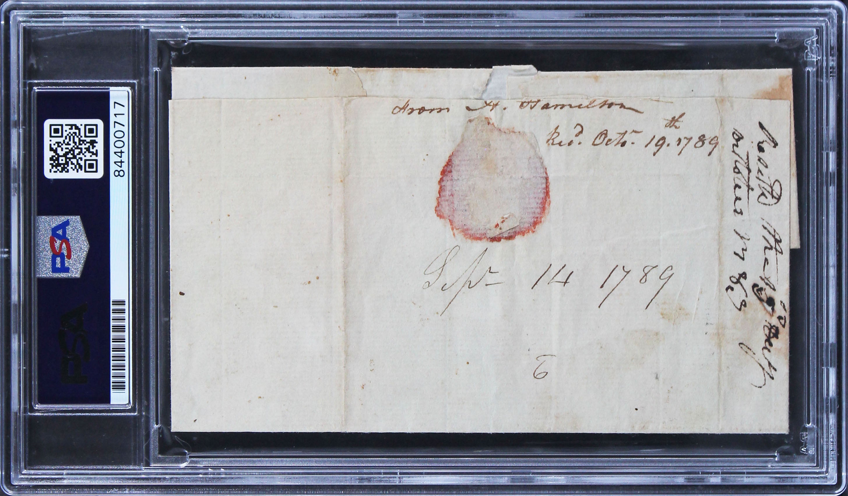 Alexander Hamilton Signed 3x5.25 1789 Free Frank Auto Grade 7 PSA/DNA Slab