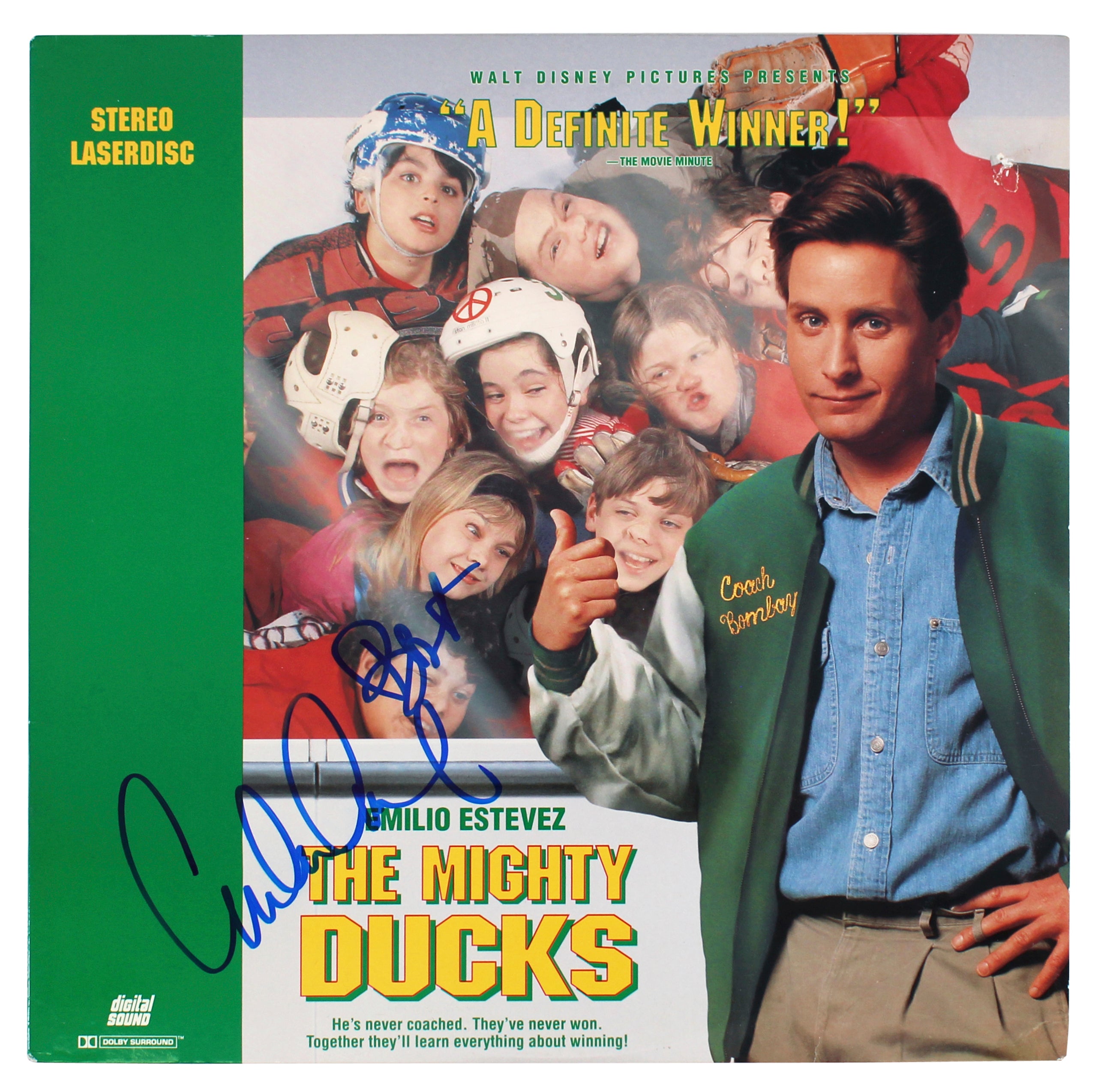 Emilio Estevez Signed Mighty Ducks Laser Disk Cover Without Disc BAS #BG83156