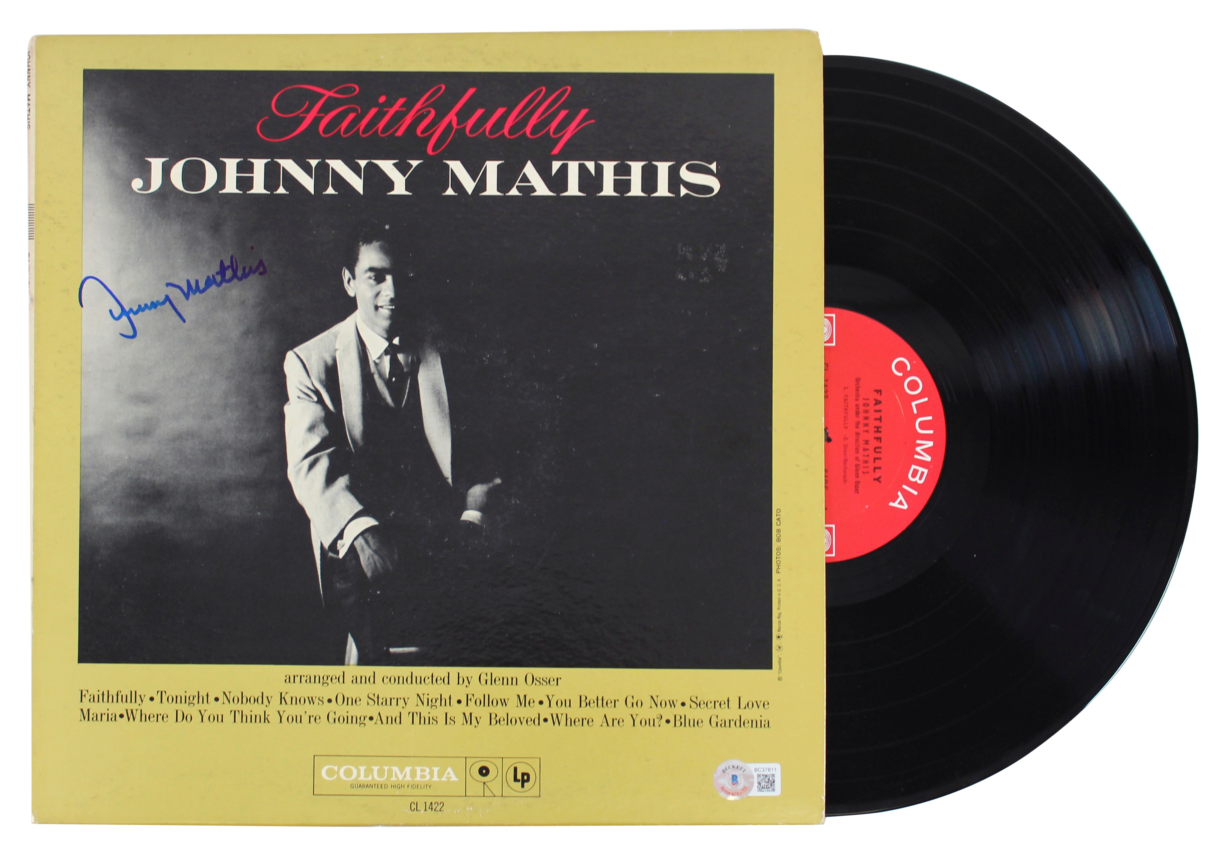 Johnny Mathis Authentic Signed Faithfully Album Cover W/ Vinyl BAS #BC37811