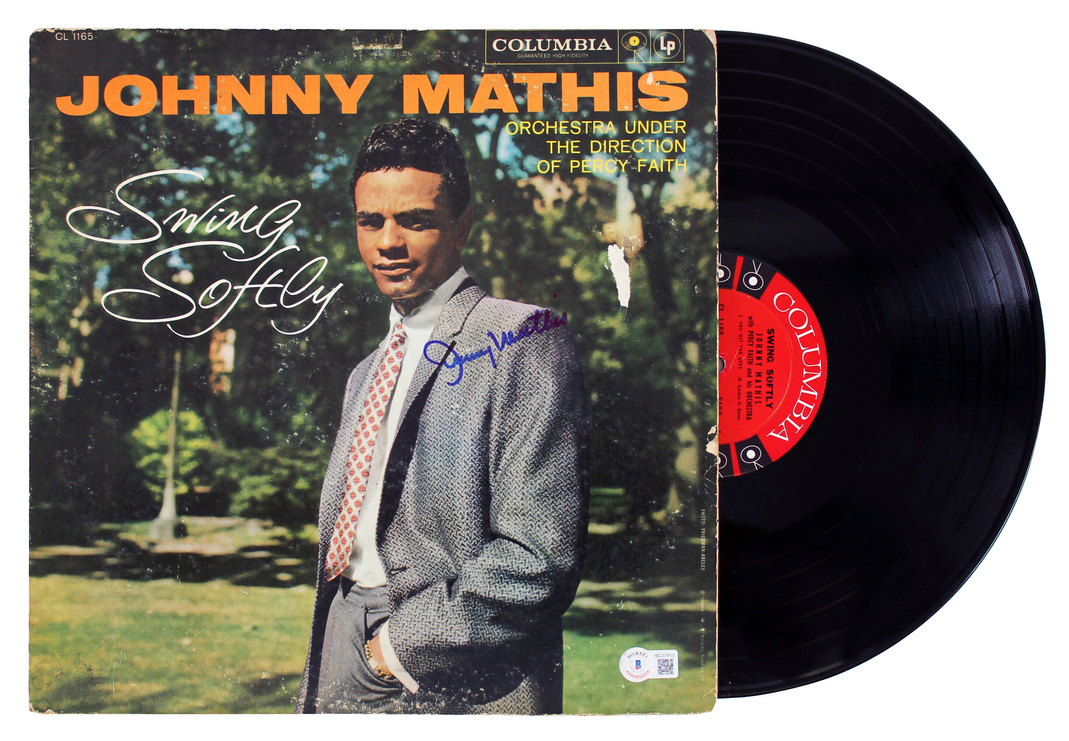 Johnny Mathis Authentic Signed Swing Softly Album Cover W/ Vinyl BAS #BC37810