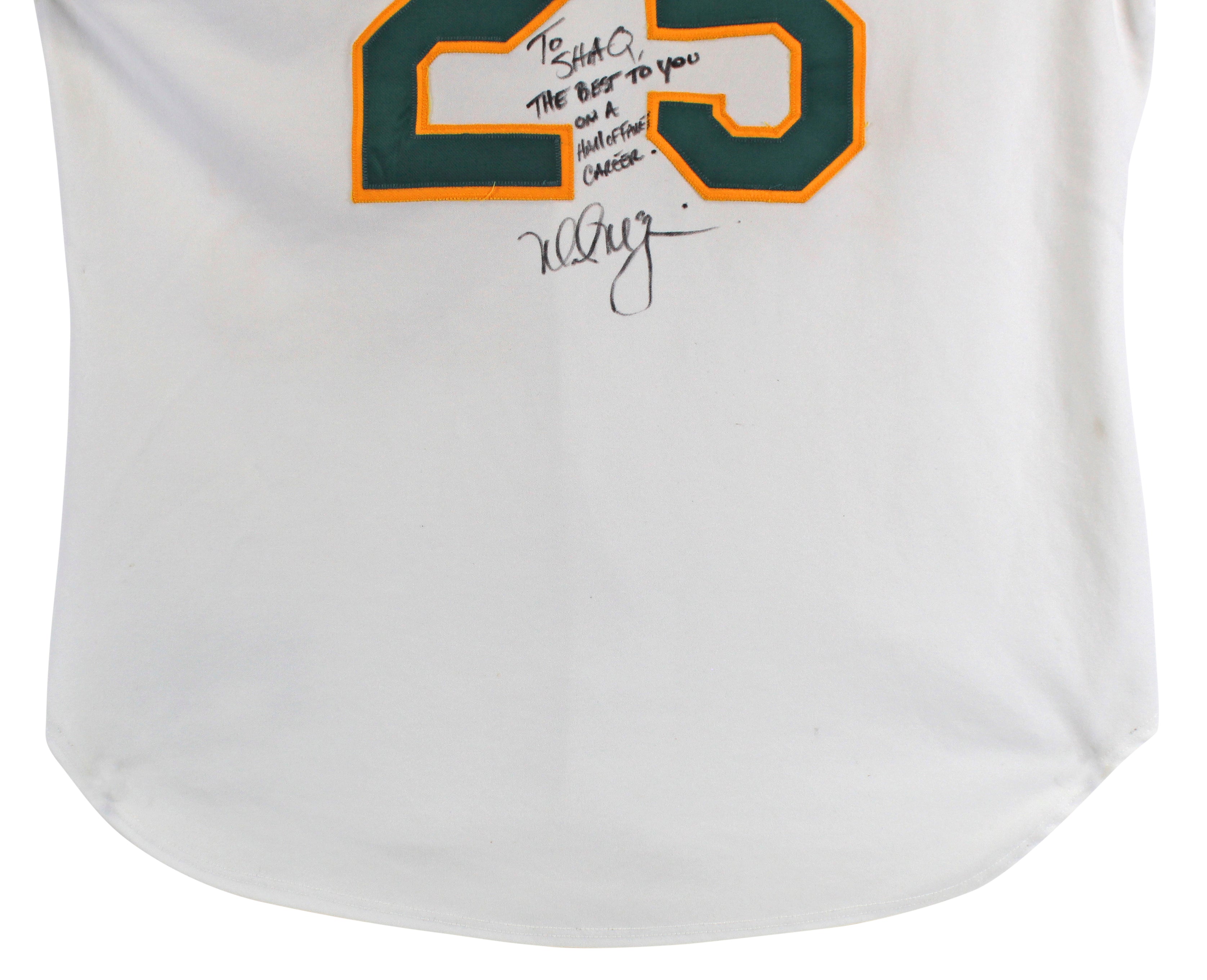 A's Mark McGwire "To Shaq" Signed Game Used White Russell Athletic Jersey BAS