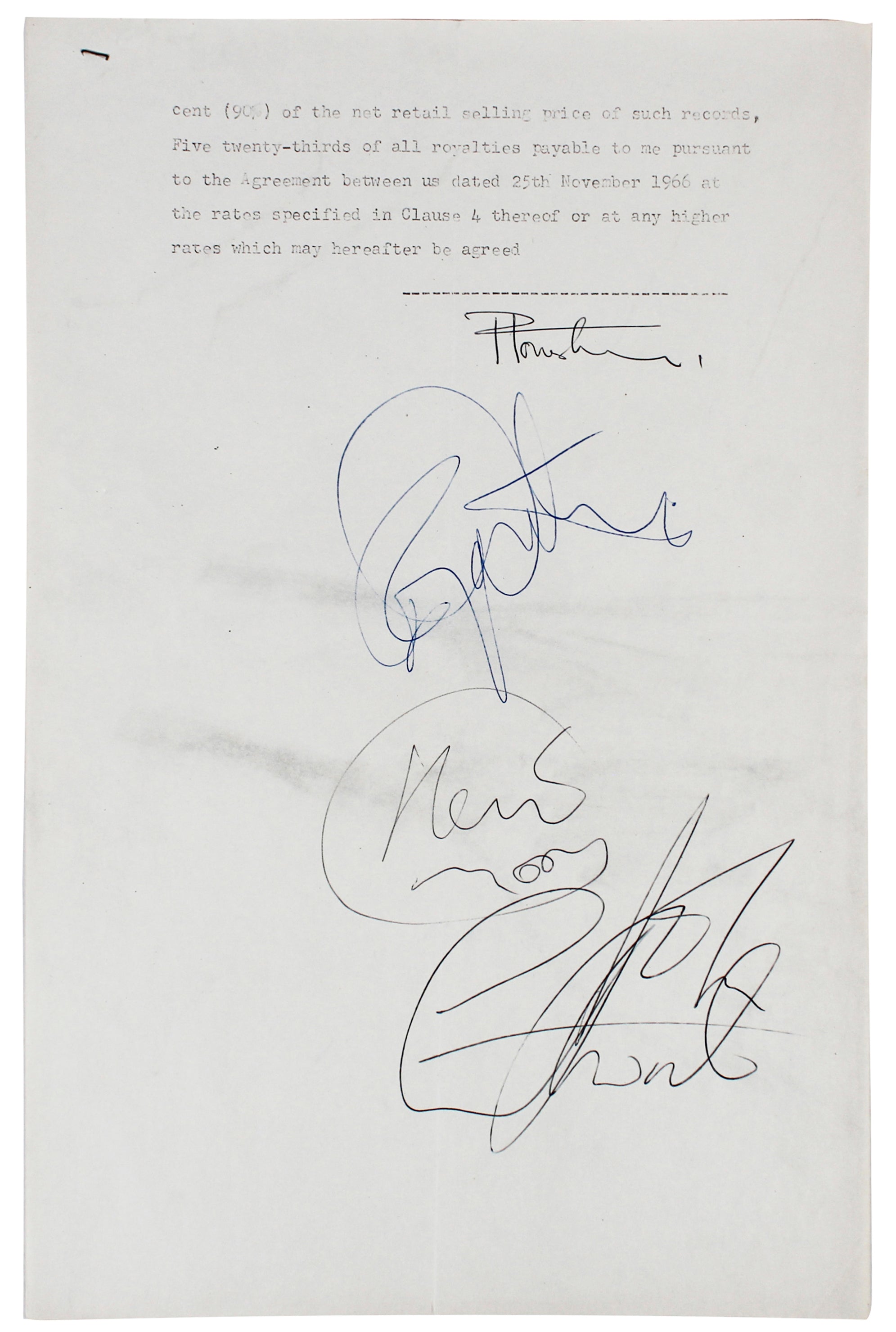 The Who (4) Townshend, Moon, Daltrey & Entwistle Signed Contract Addendum JSA