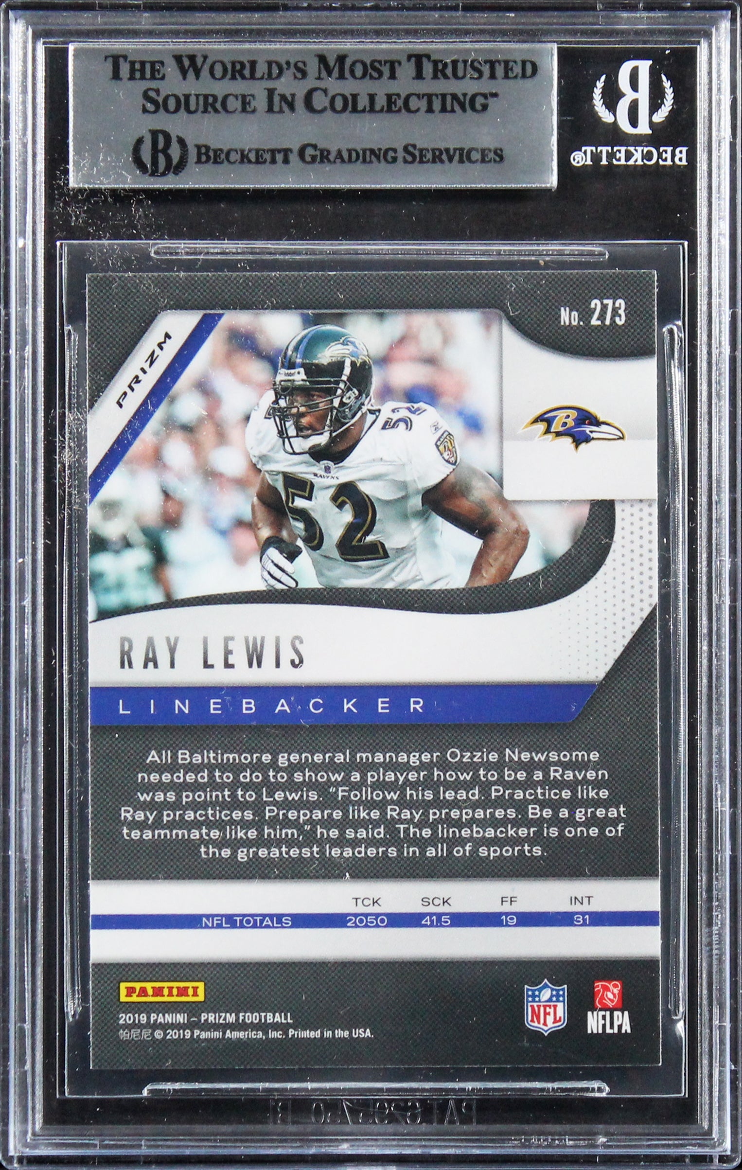 Ravens Ray Lewis Authentic Signed 2019 Panini Prizm RW&B #273 Card BAS Slabbed