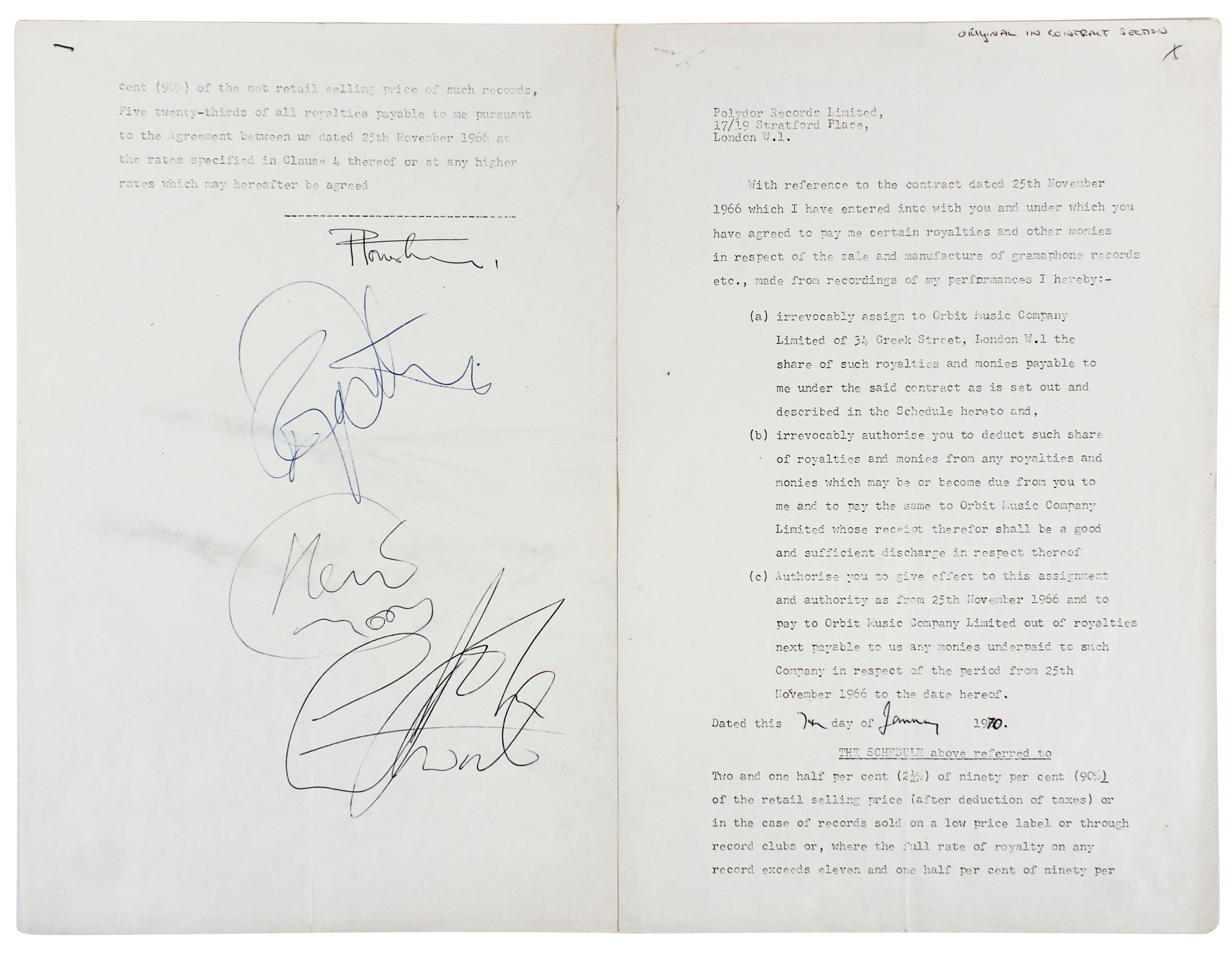 The Who (4) Townshend, Moon, Daltrey & Entwistle Signed Contract Addendum JSA