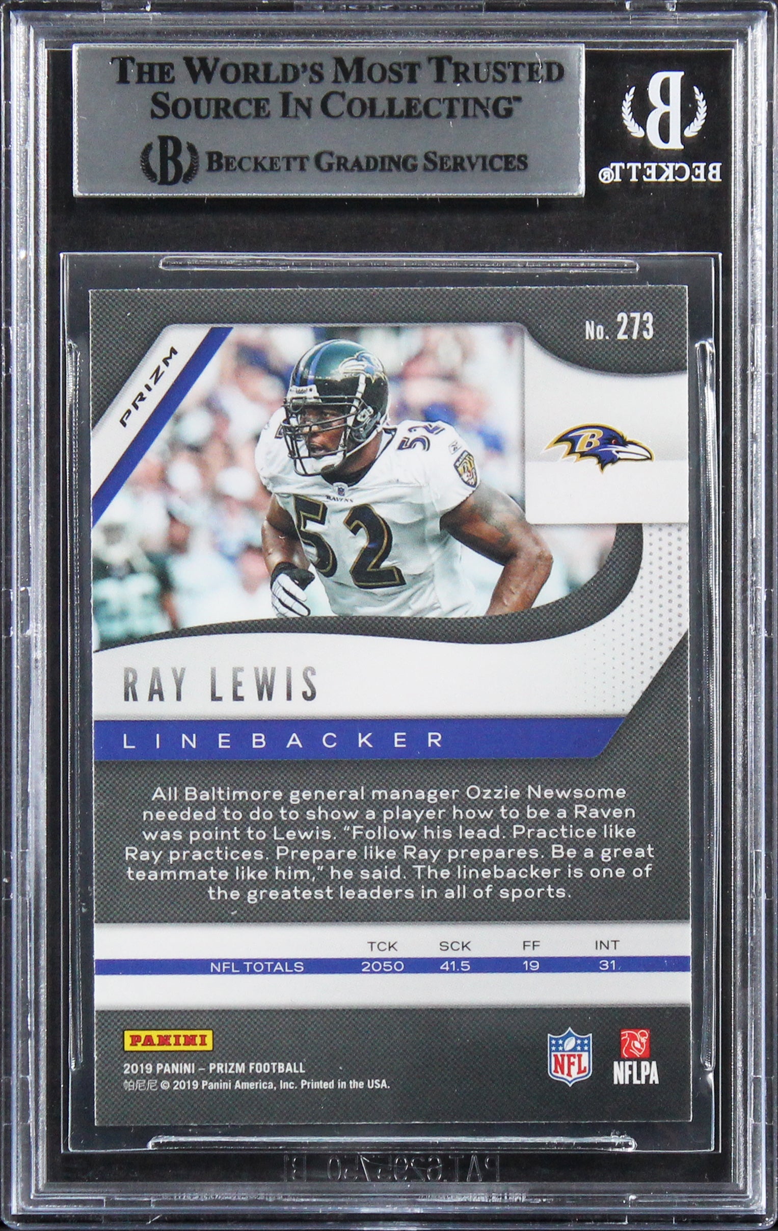 Ravens Ray Lewis Authentic Signed 2019 Panini Prizm Green #273 Card BAS Slabbed