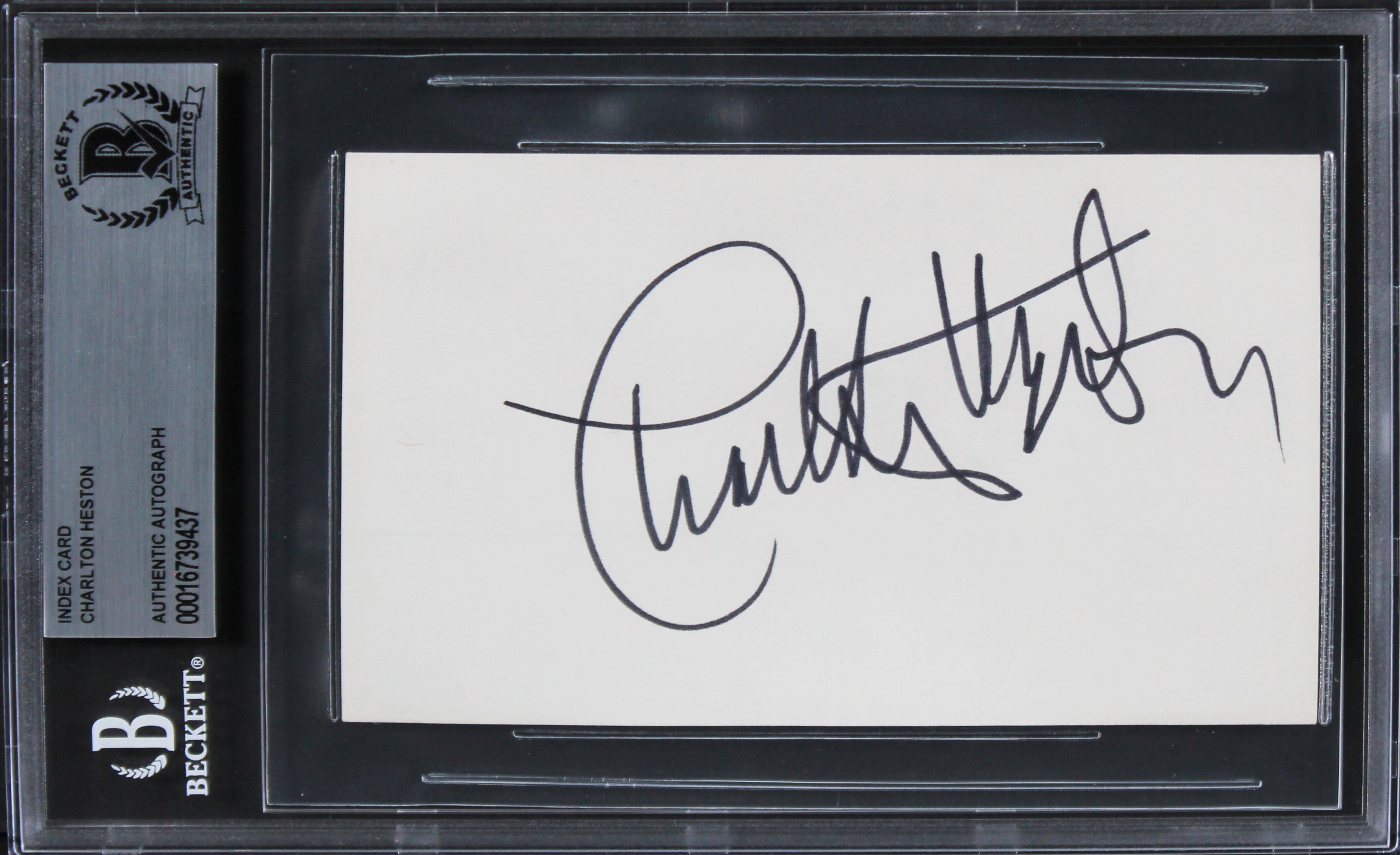 Charlton Heston Ben-Hur Authentic Signed 3x5 Index Card BAS Slabbed 1