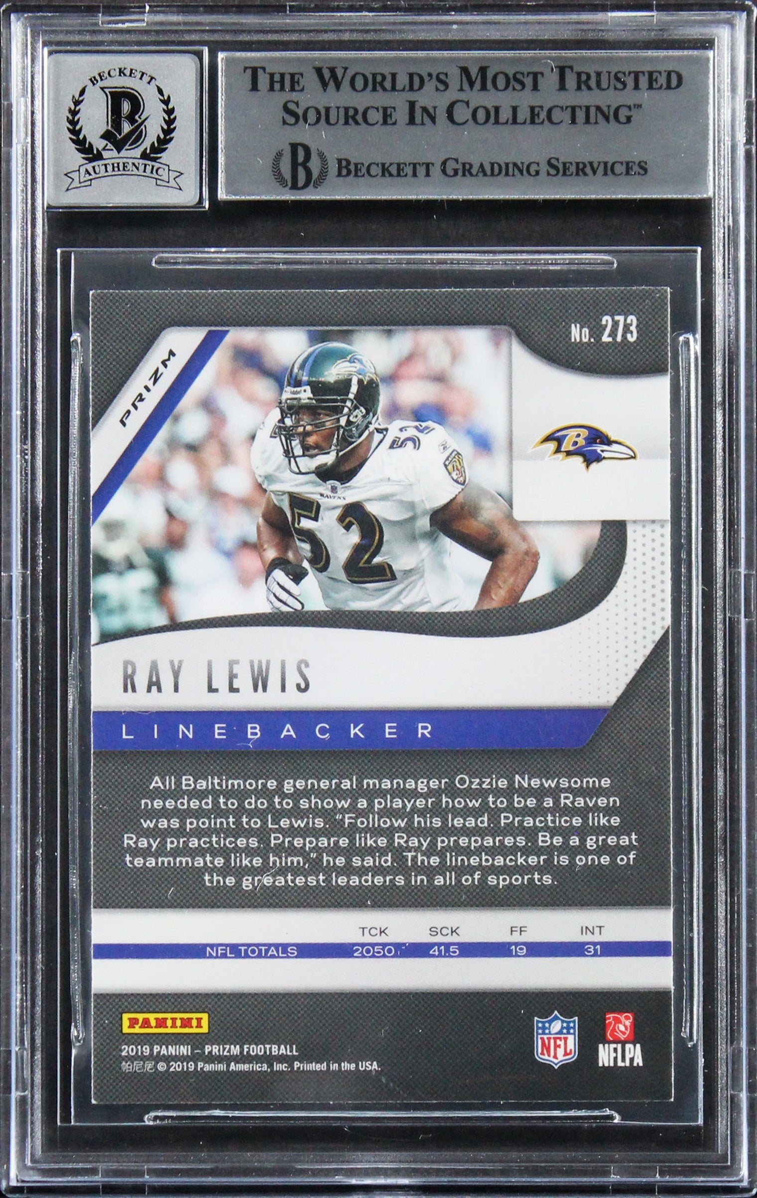 Ray Lewis Signed 2019 Panini Prizm Neon Green Pulsar #273 Card Auto 10  BAS Slab