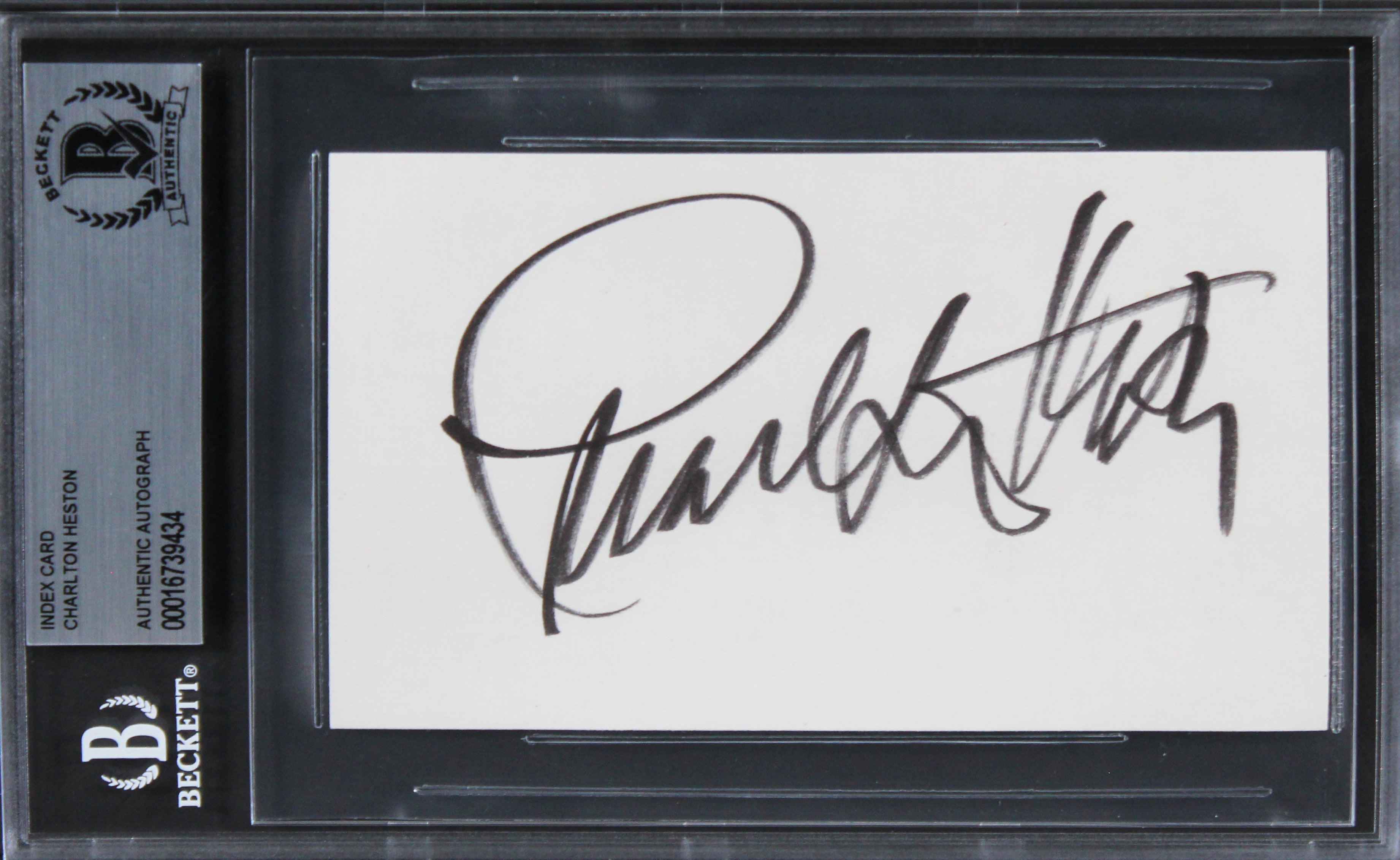 Charlton Heston Ben-Hur Authentic Signed 3x5 Index Card BAS Slabbed 5