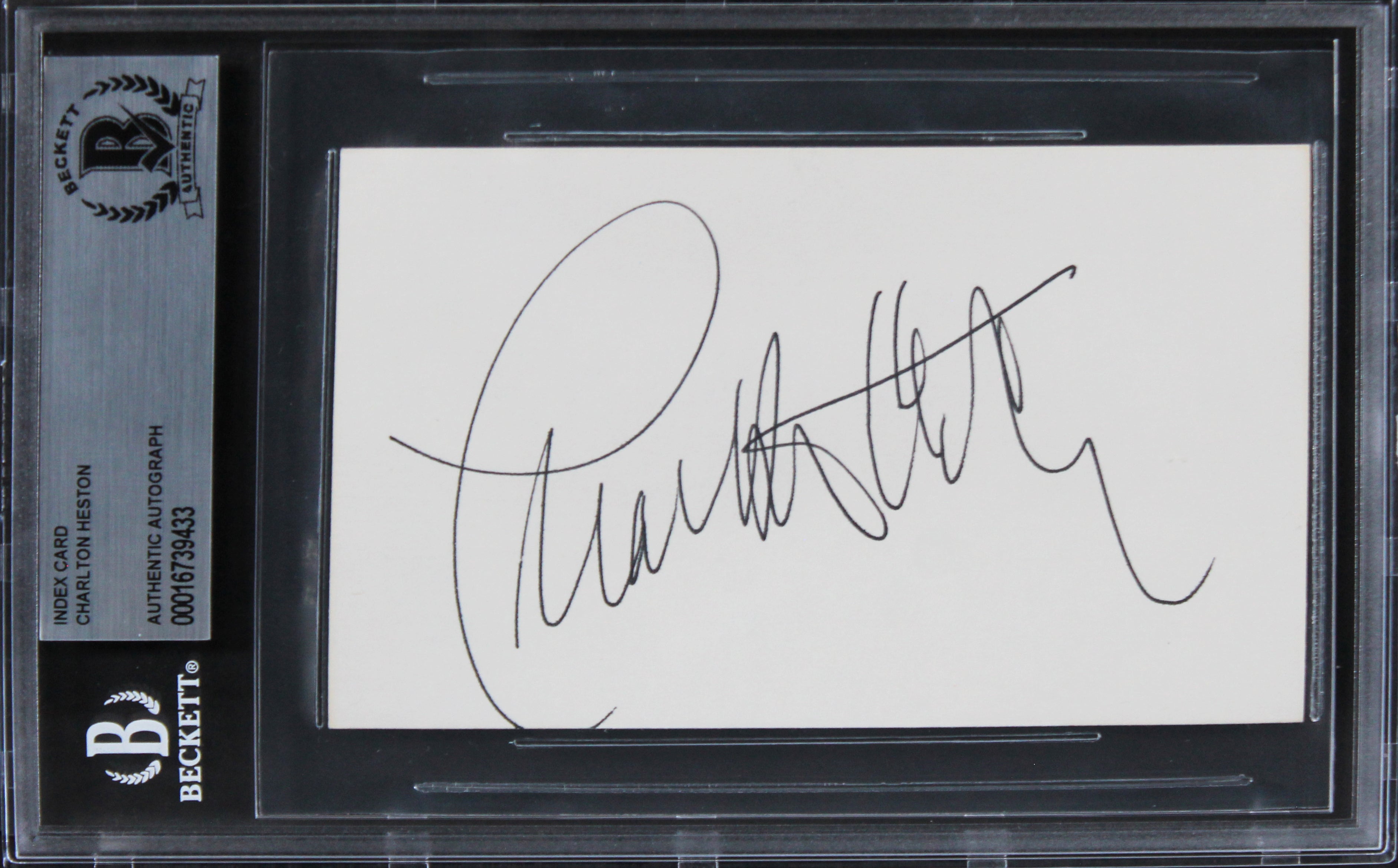Charlton Heston Ben-Hur Authentic Signed 3x5 Index Card BAS Slabbed 2