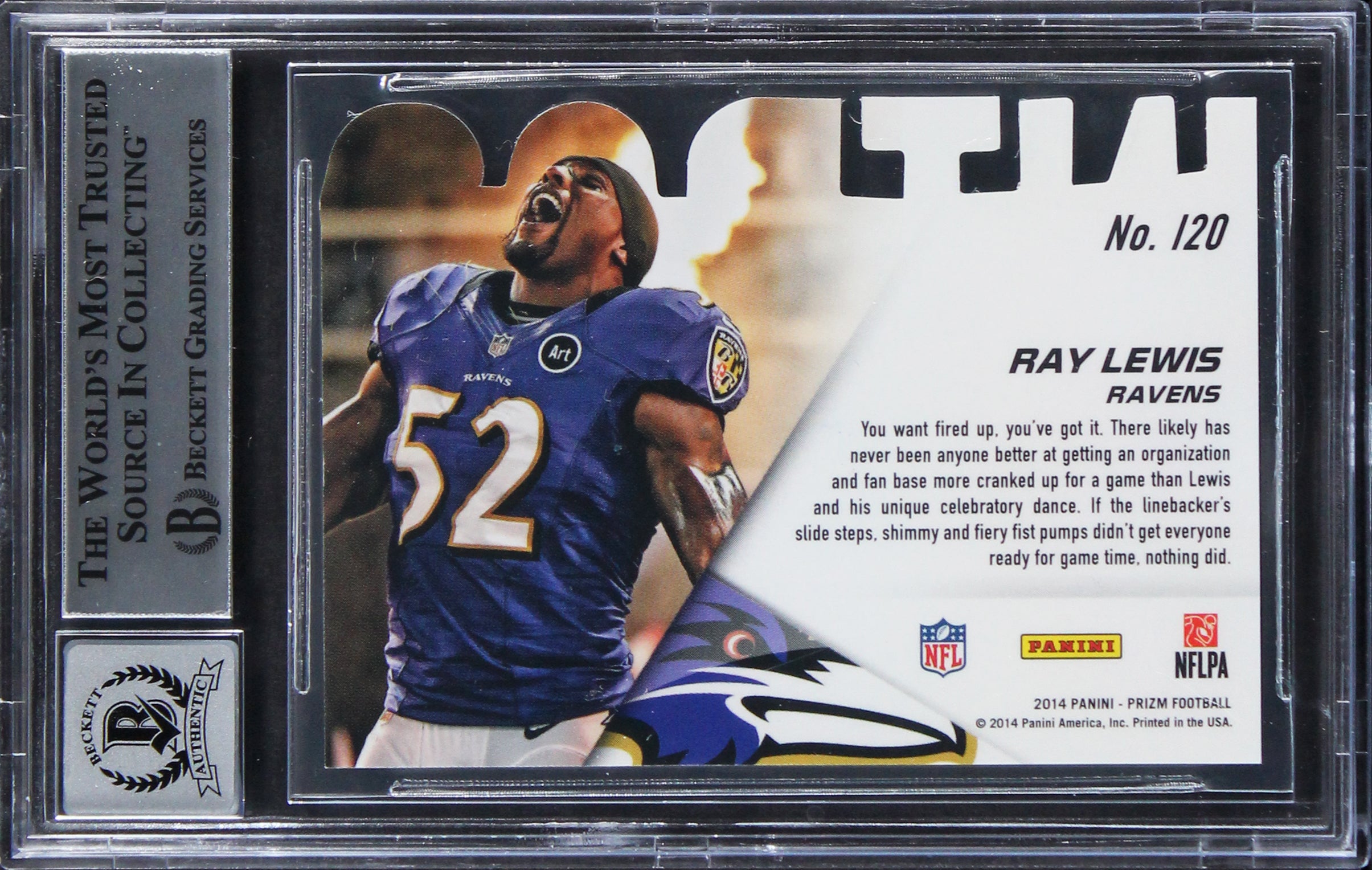 Ravens Ray Lewis Signed 2014 Panini Prizm Intros #20 Card Auto 10! BAS Slabbed